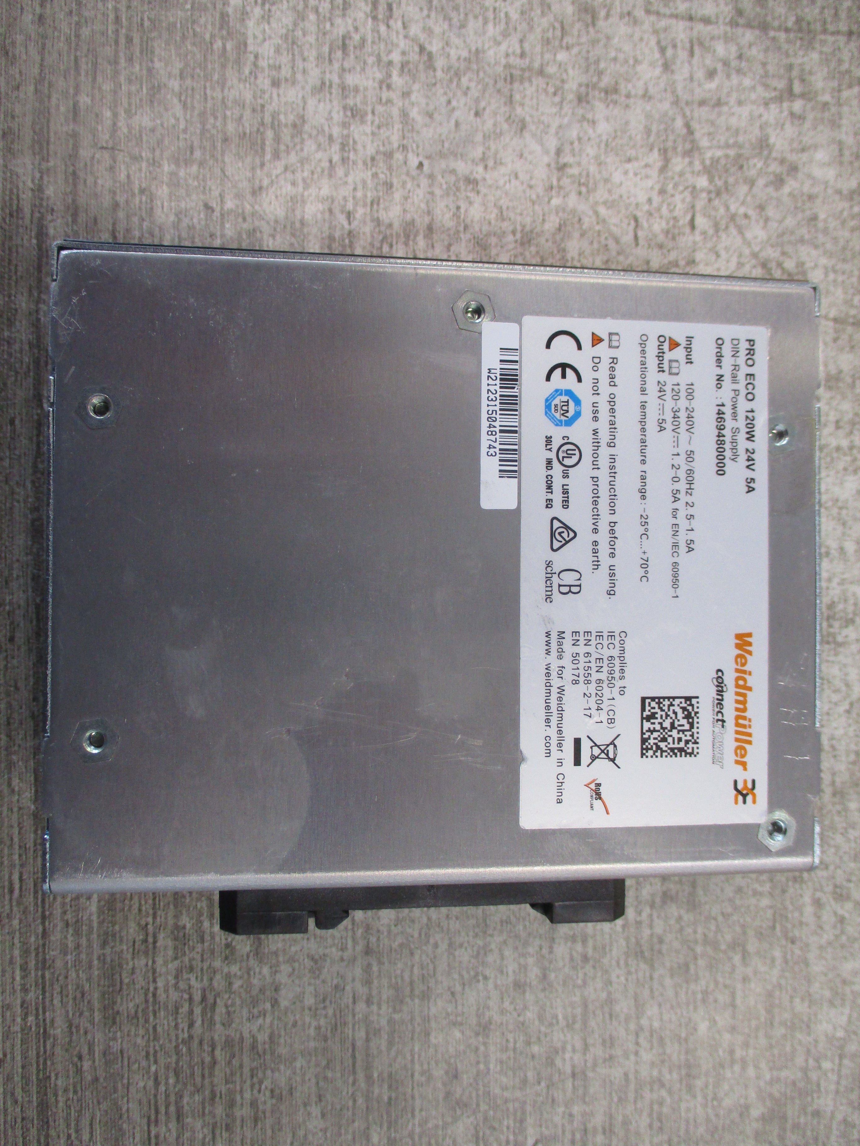 Weidmuller Pro Eco Power Supply 1469480000 120W Input:100-240V / 50/60Hz / 2.5-1.5A Output: 24V / 5A Used