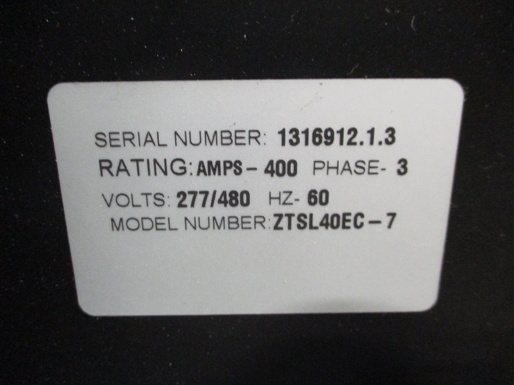 Zenith Automatic Transfer Switch ZTSL40EC-7 400A 277/480V 3Ph 60Hz Used