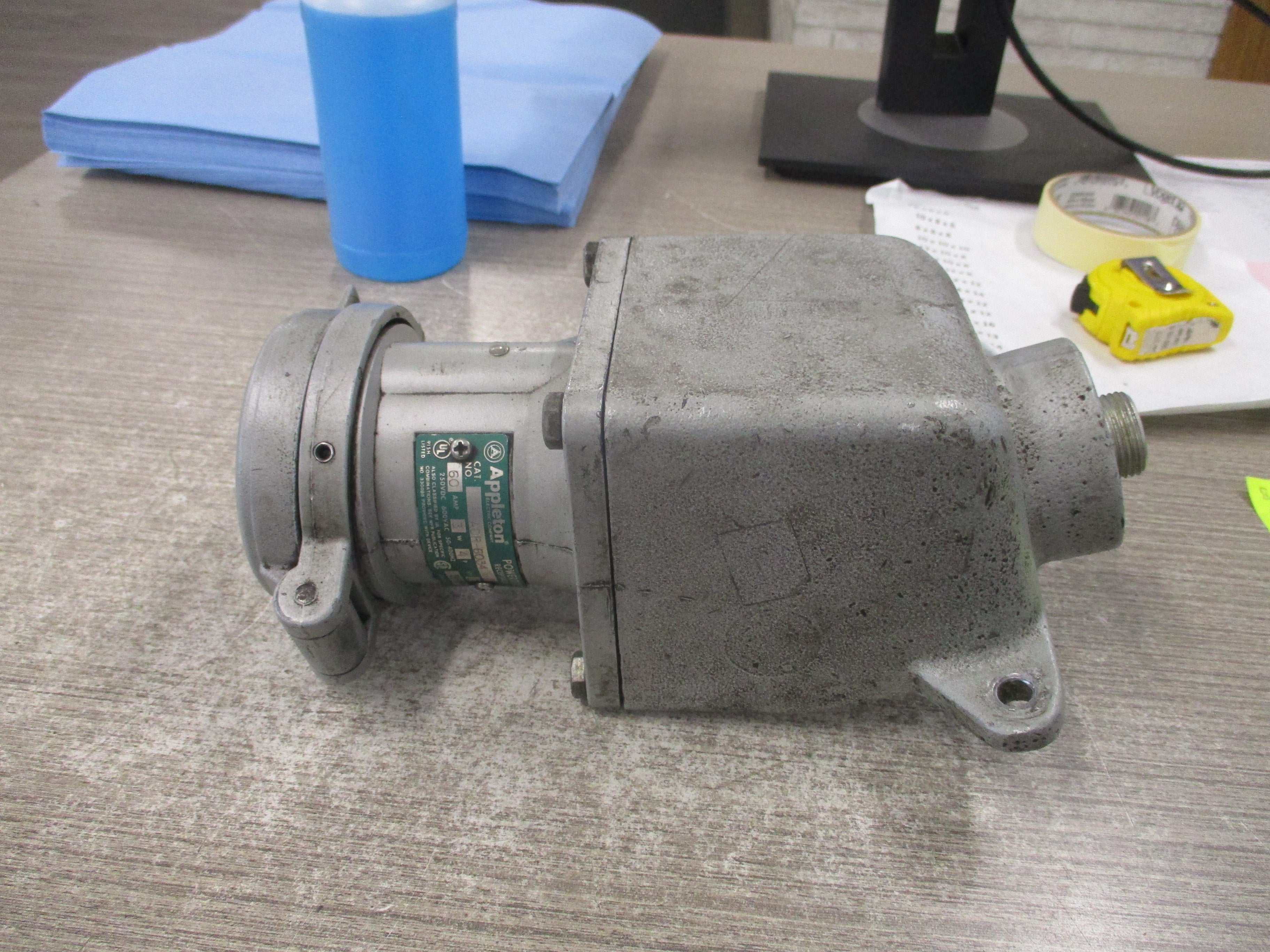Appleton Powertite Receptacle ADR-6034 60A 600V 3W 4P W/Base *Broken Cover* Used