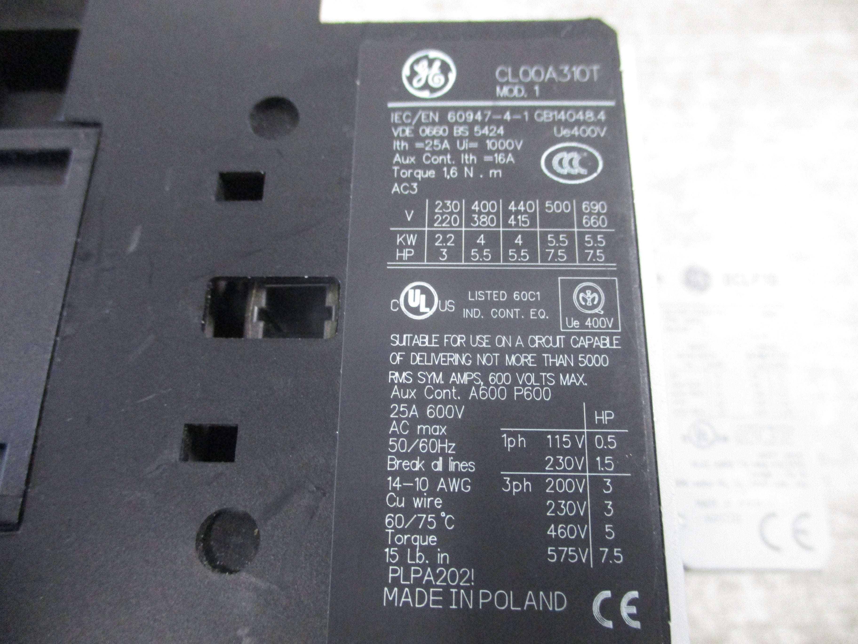 GE Reversing Contactor CL00A310T 120V coil 25A 600V (3) Aux Contacts * Chipped Insulator * Used