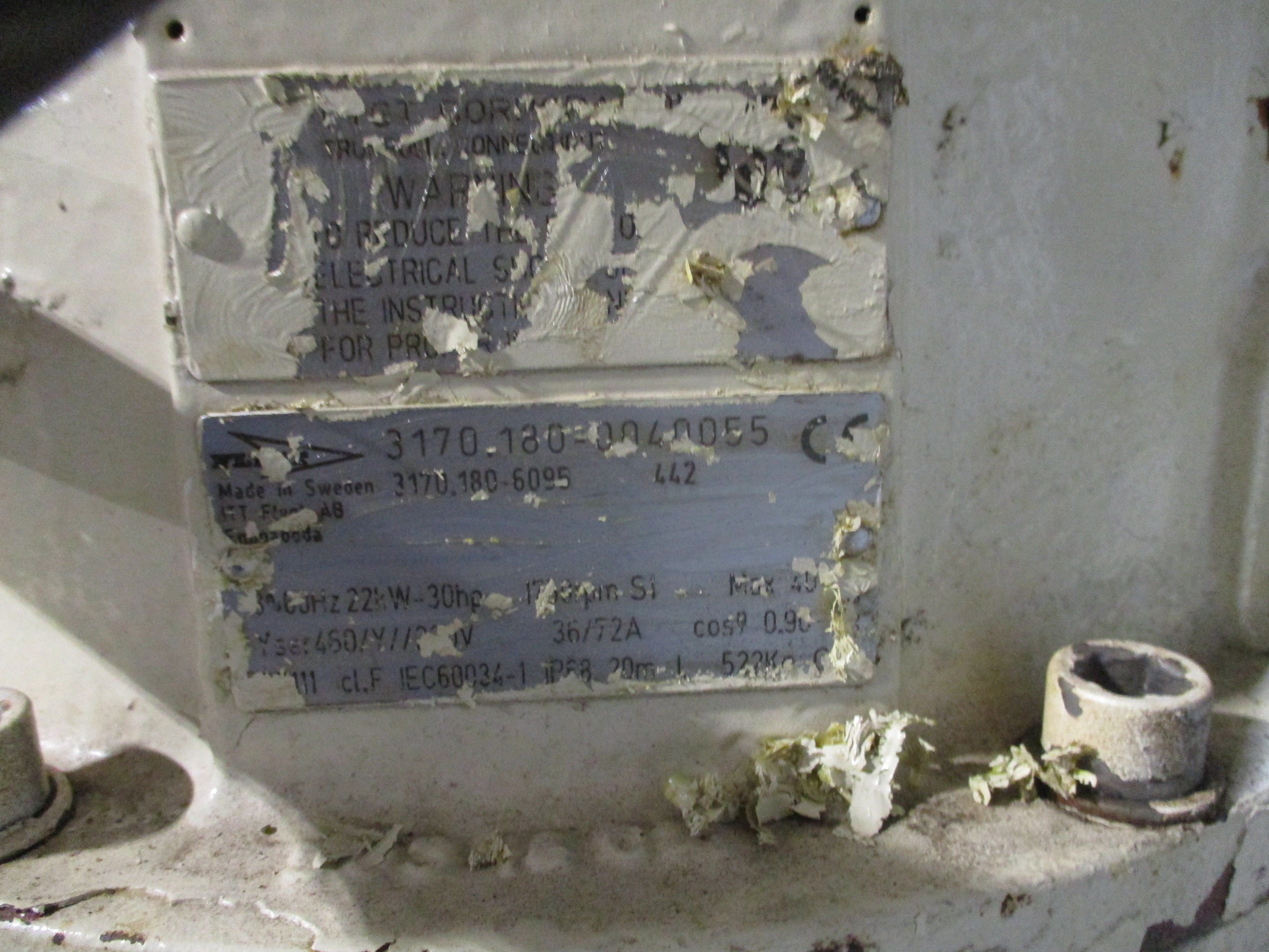 Flygt Submersible Pump 3170.180 30HP 1800RPM 460Y/230V 36/72A Pump Rebuilt: 2/9/