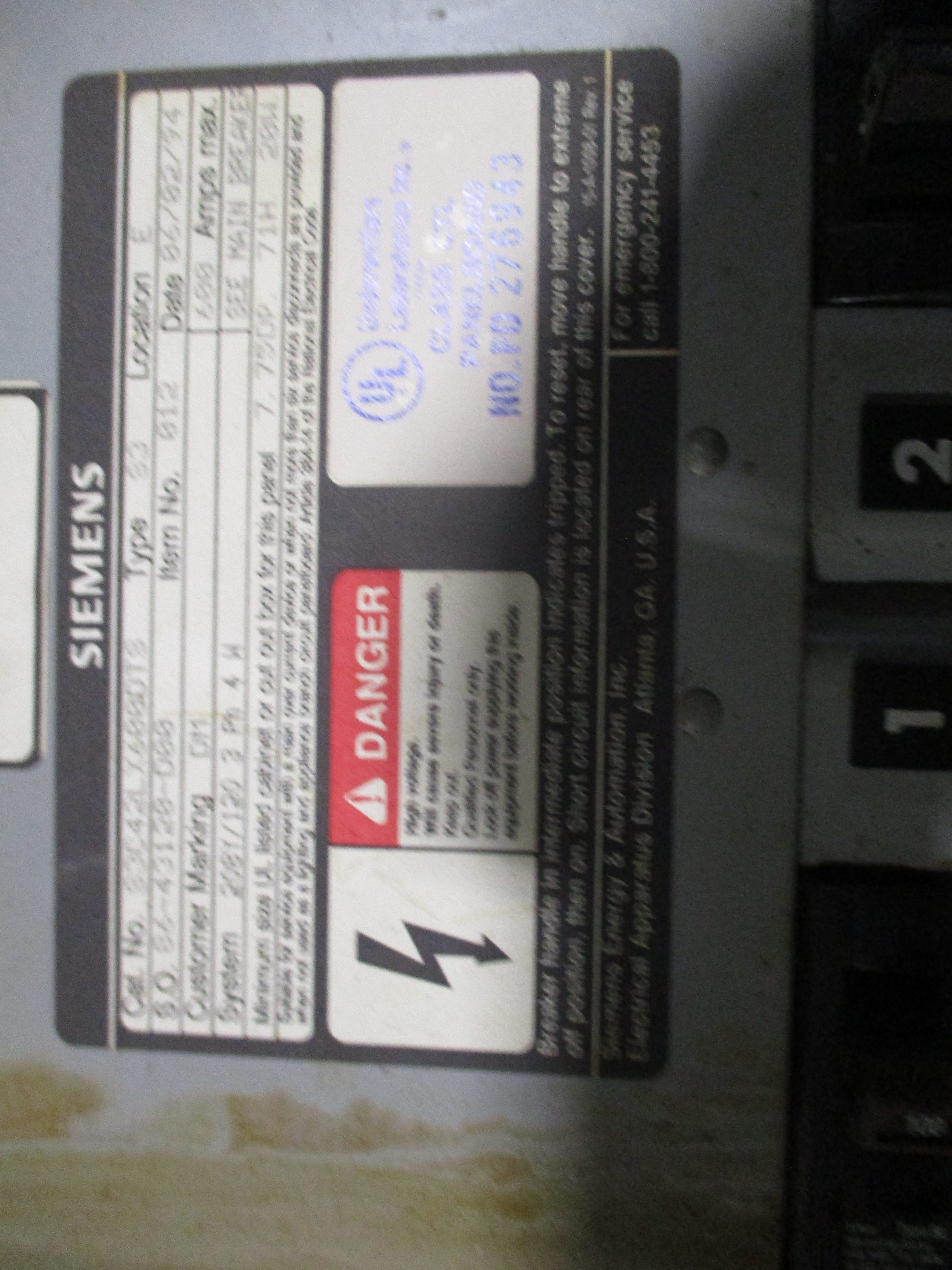 Siemens S3 Main Breaker Circuit Breaker Panel S3C42LX600DTS 600A Main 208Y/120V