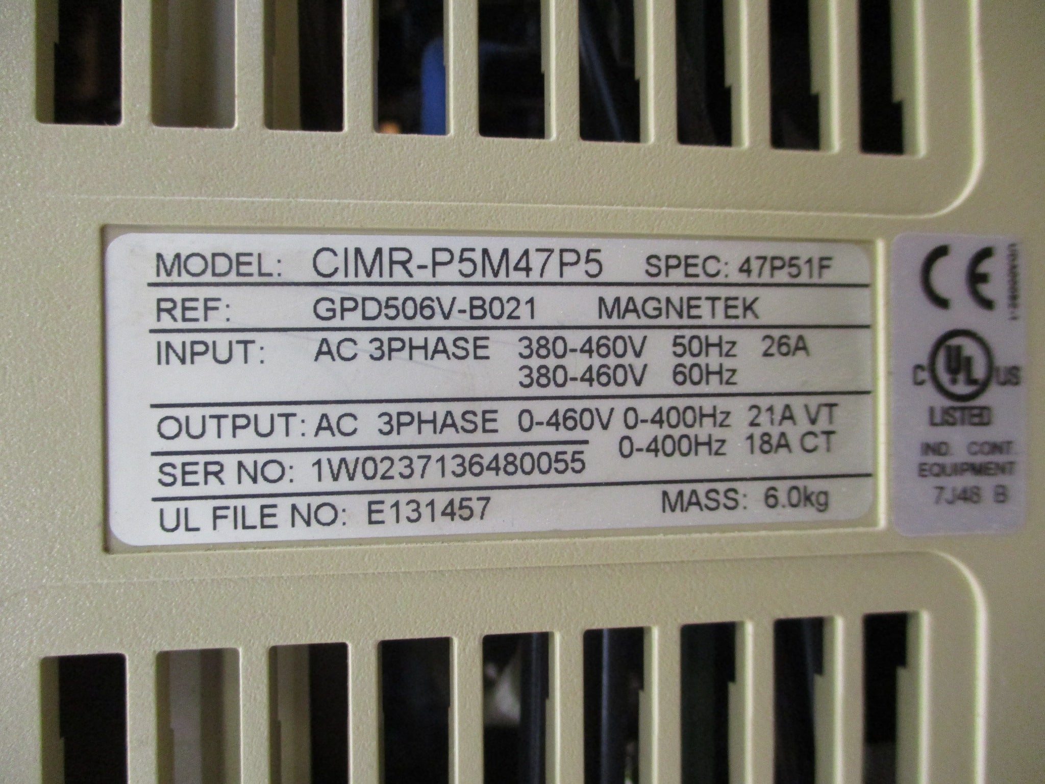 Yaskawa GPD 506/P5 AC Drive CIMR-P5M47P5 15HP 3Ph w/ Keypad Used