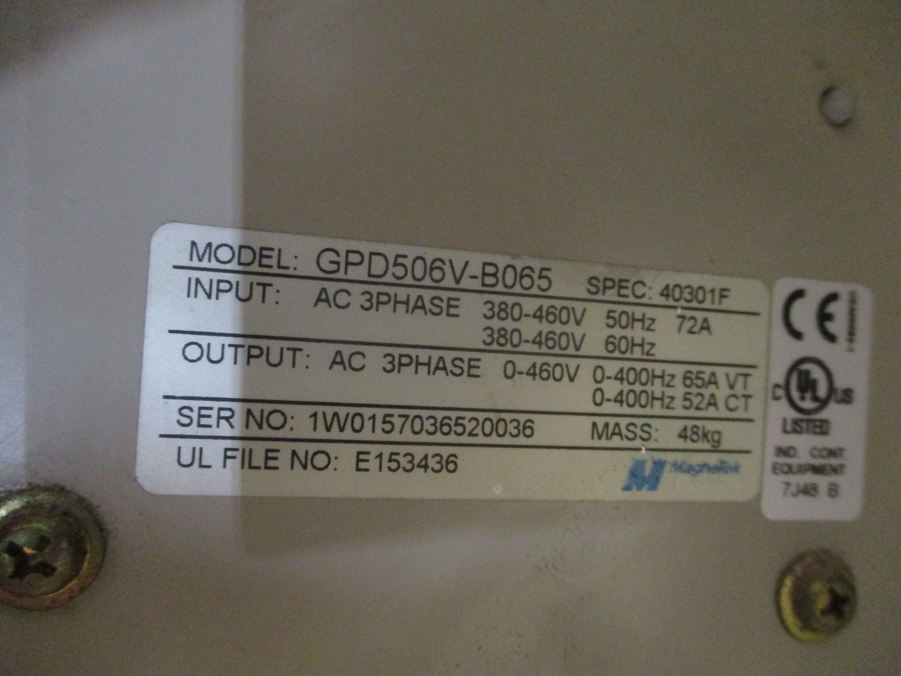 MagneTek GPD 506 AC Drive GPD506V-B065 50HP 3Ph Input: AC 3 Phase 380-460V 60Hz