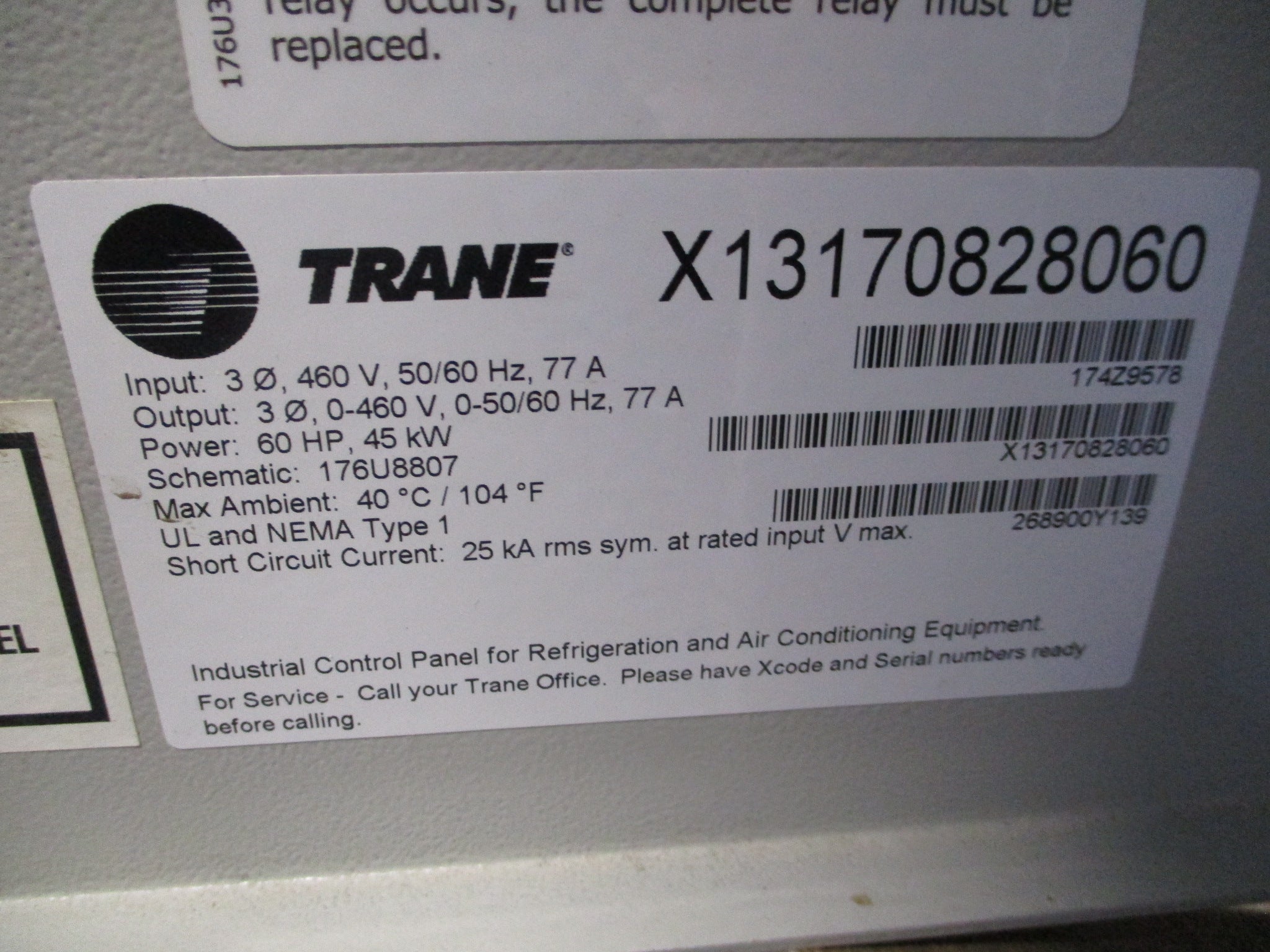 Trane AC Drive X13170828060 60HP 3Ph Type 1 Enclosure w/ Keypad Used