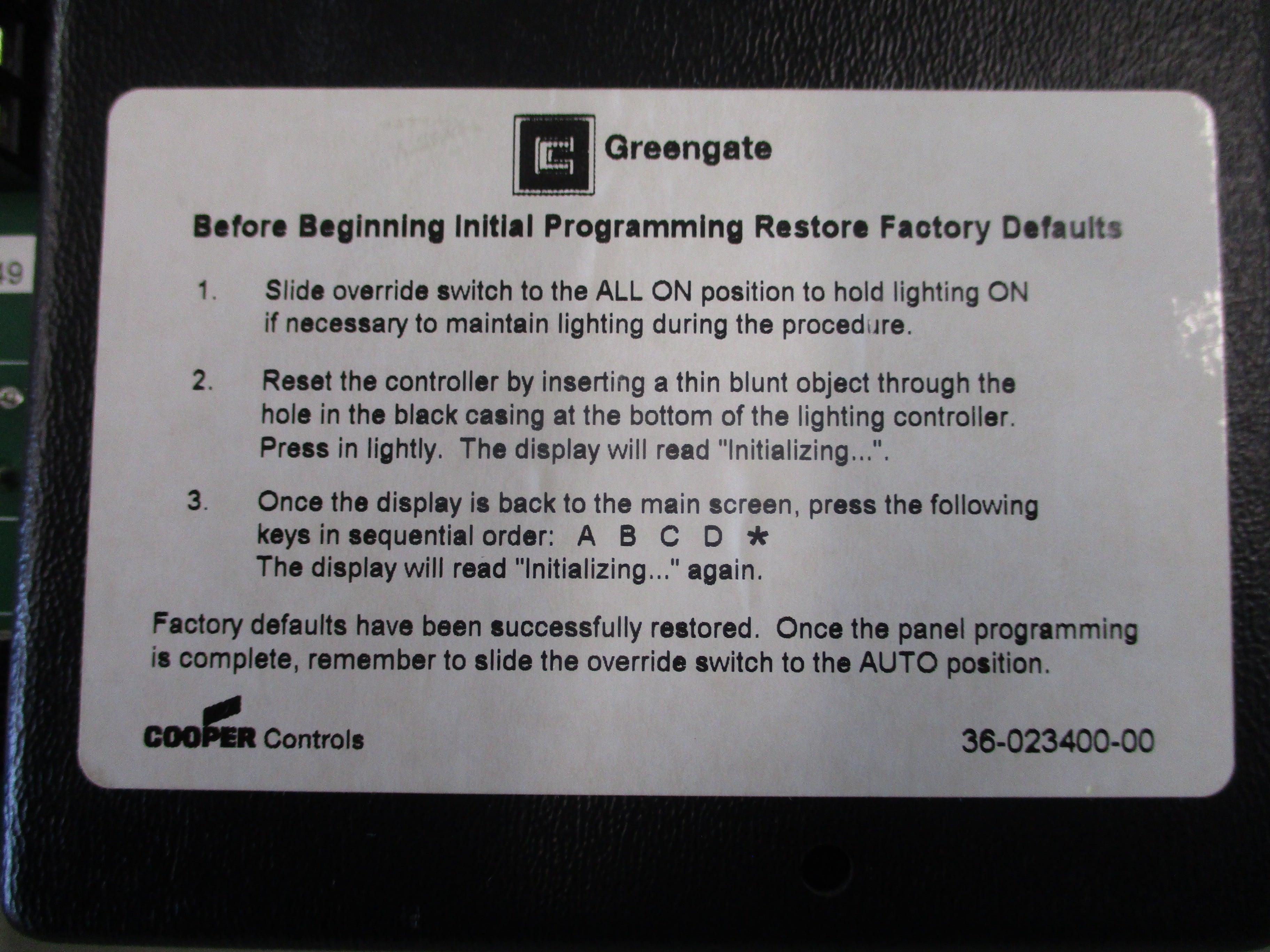 Greengate Litekeeper Lighting Control Panel 83-023400-03 V4.4.2 *No Key* Used