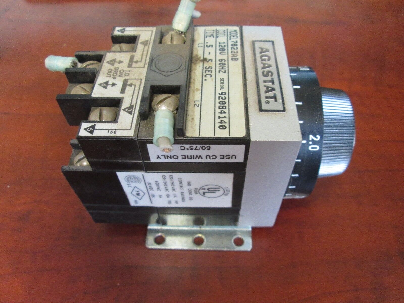 Agastat Timer 7022AB 120 V .5-5 Sec 60 Hz Used