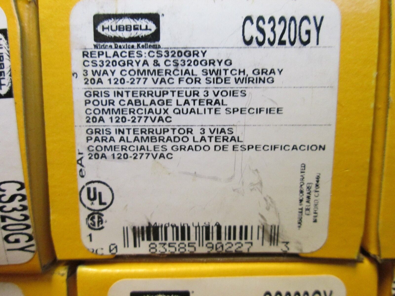 Hubbell 3 Way Switch CS320GY 20A 120/277V New Surplus