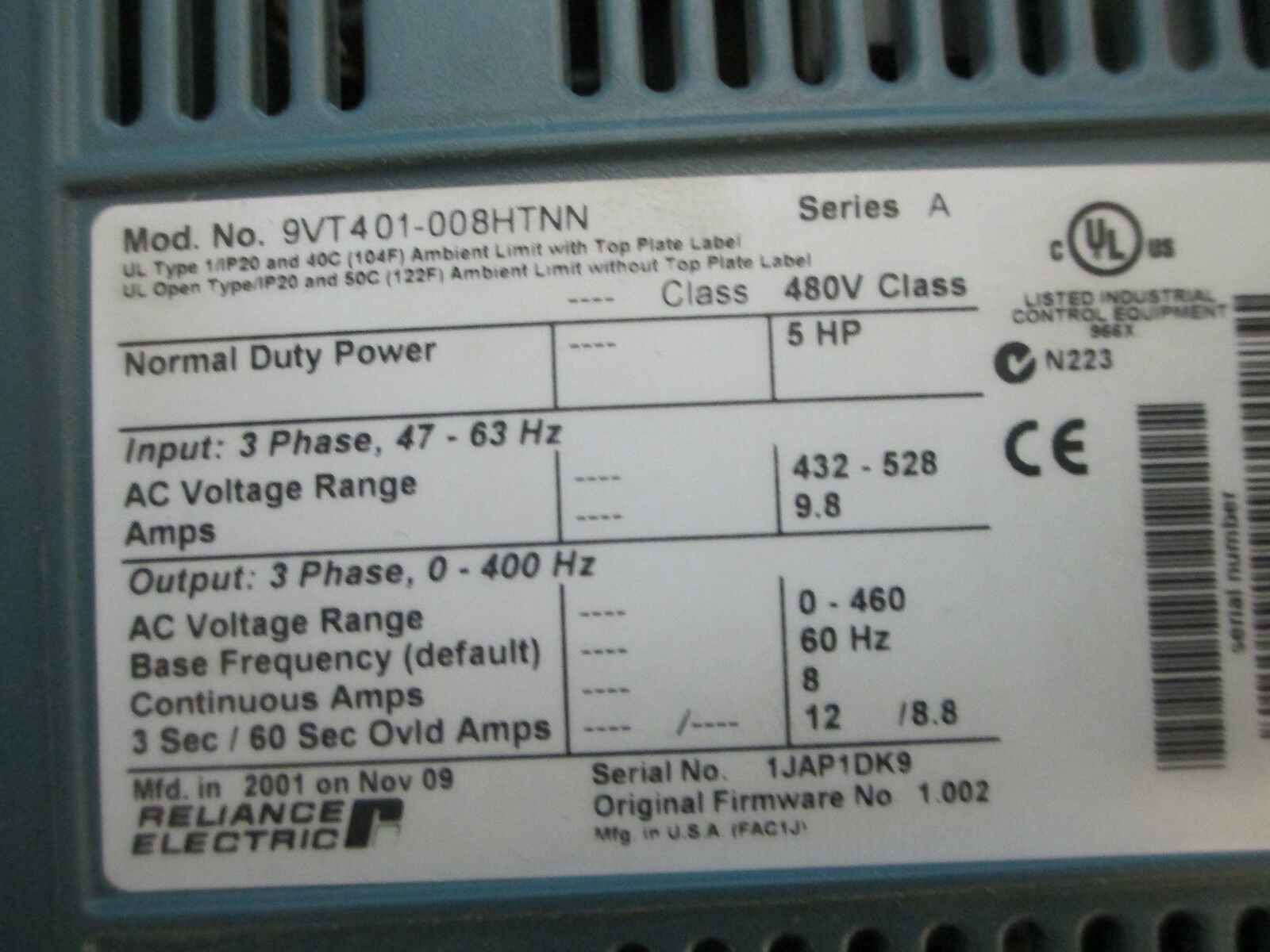 Rockwell AC Drive 9VT401-008HTNN, 5HP 8A 3PH, New Surplus
