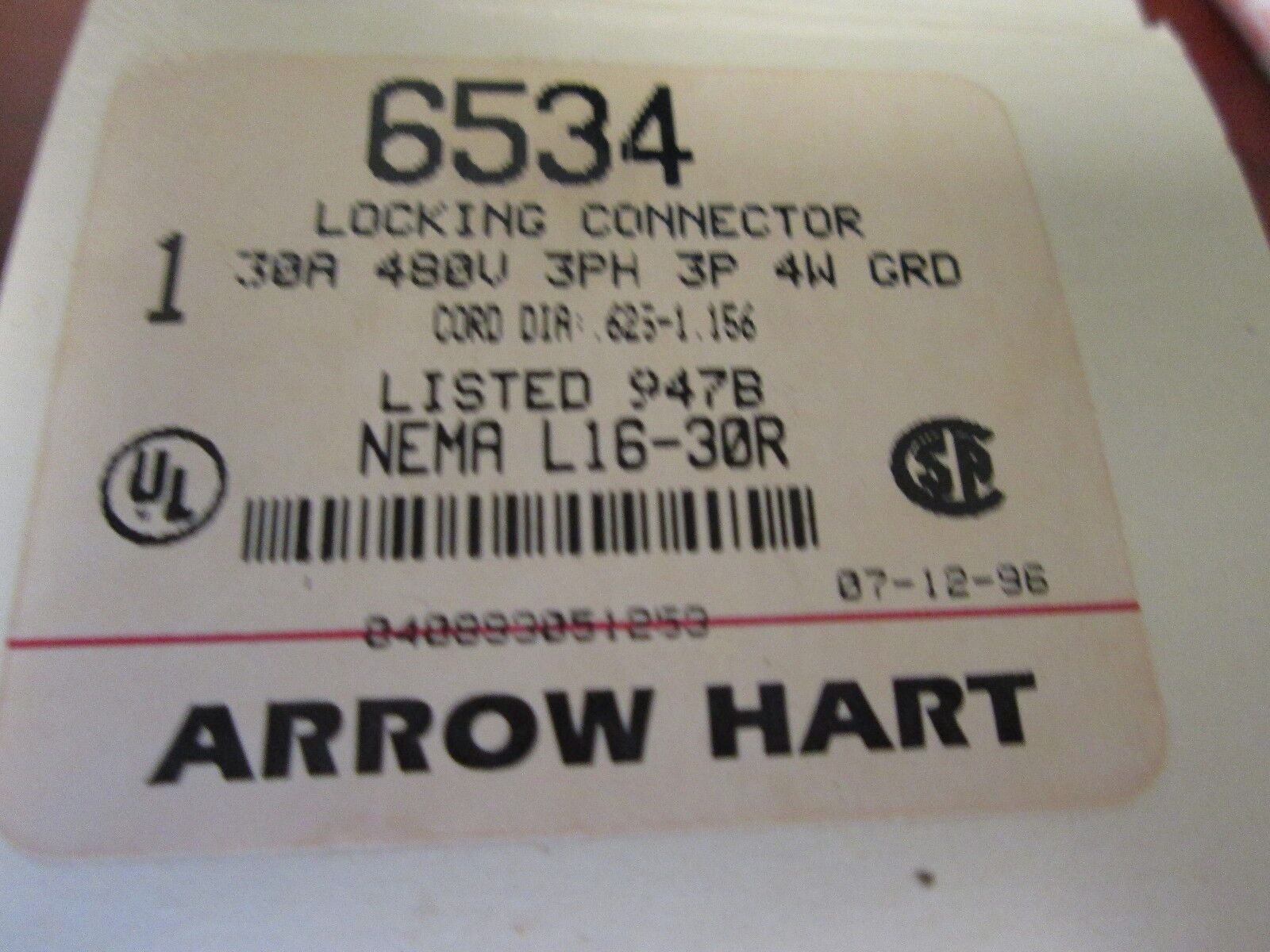 Arrow Hart Connector 6534 30 A 480 V 3 Ph 3 Pole 4 Wire