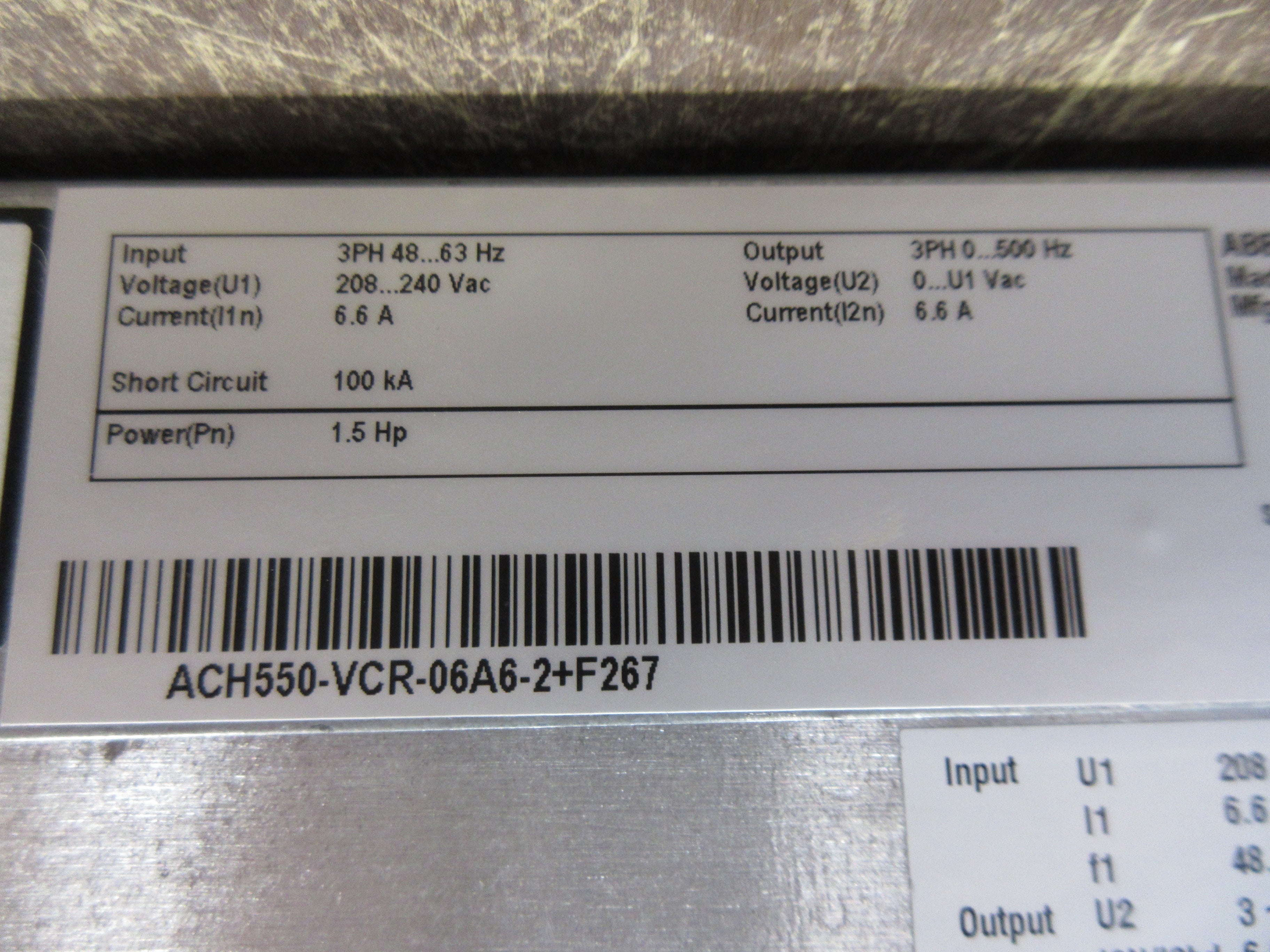 ABB ACH550 AC Drive w/ Bypass ACH550-VCR-06A6-2+F267 1.5HP 3Ph w/ Keypad Used