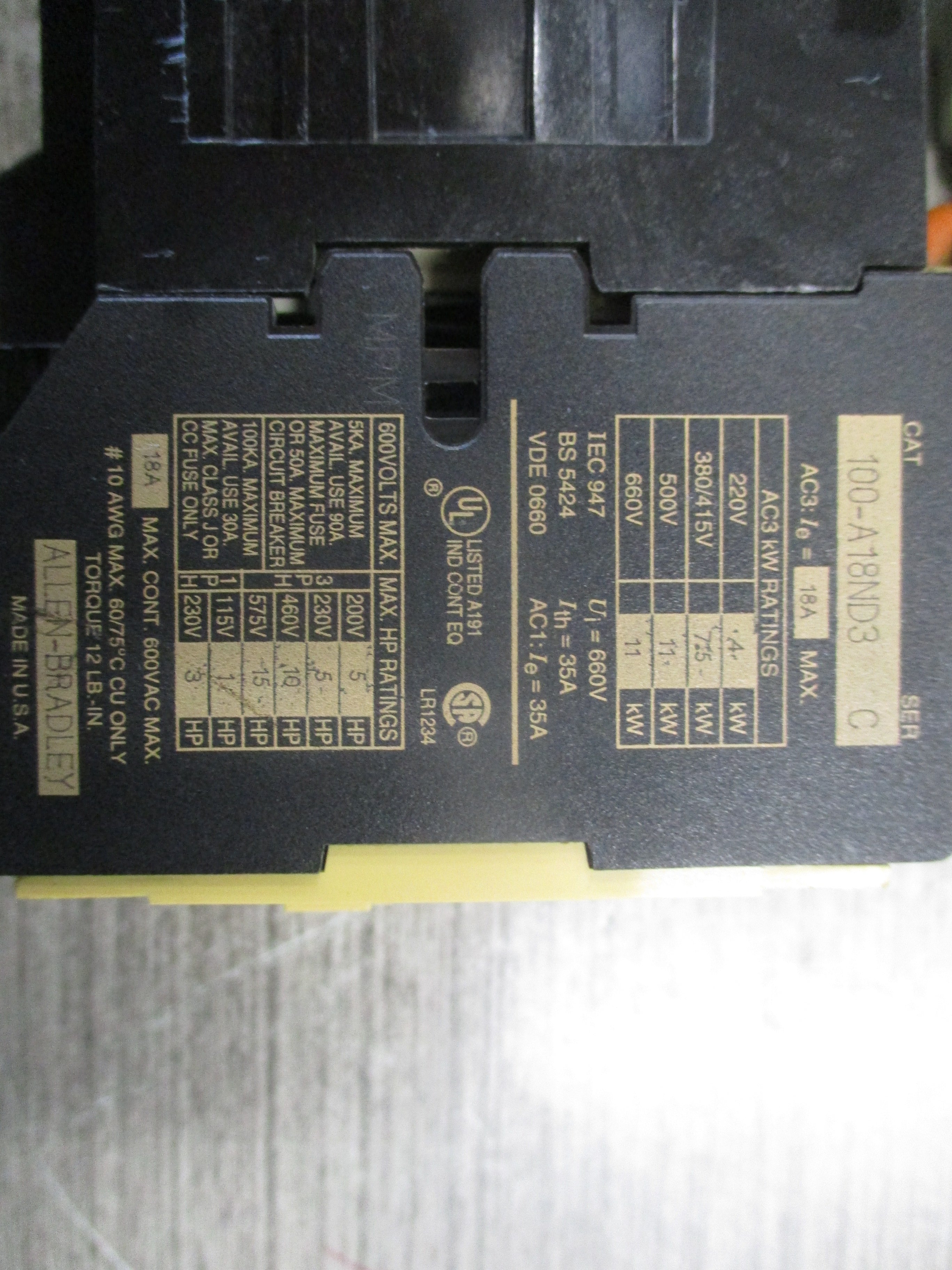 Allen-Bradley Starter 100-A18ND3/140-MN-1600 120V Coil Trip: 10-16A W/Mount Used