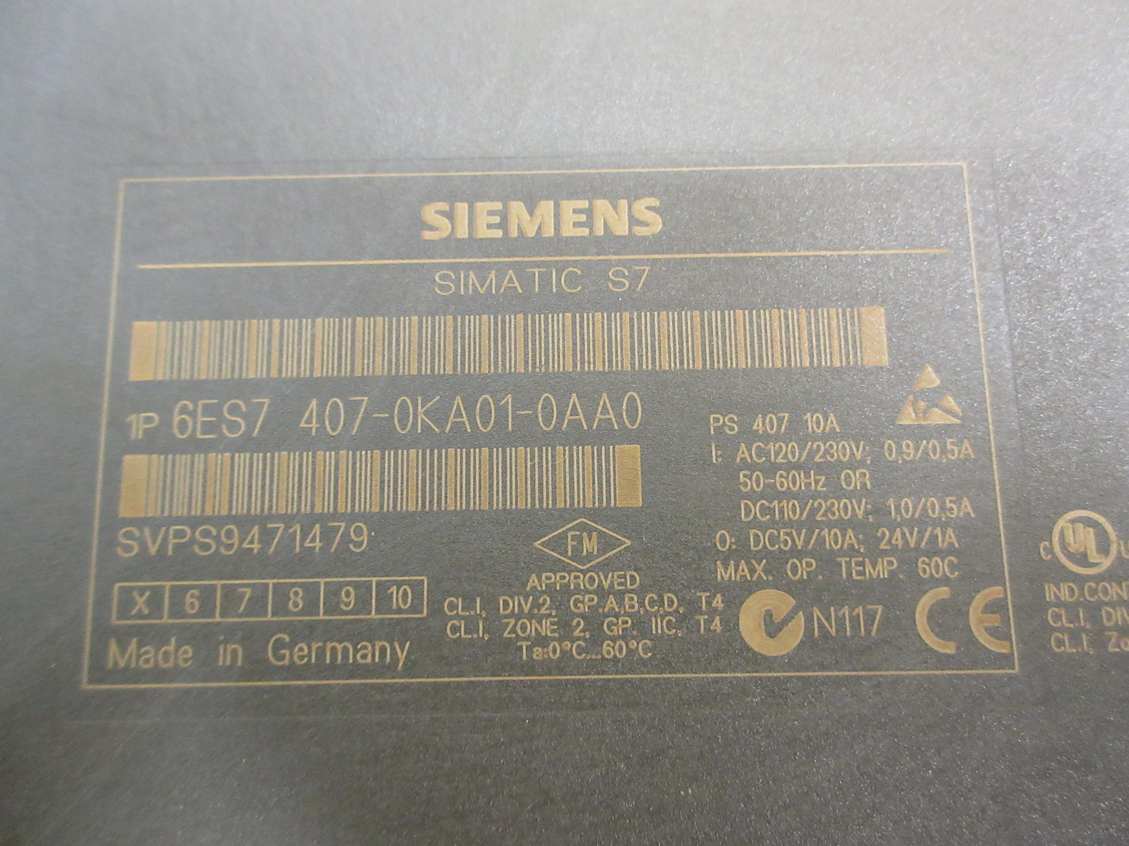 Siemens Simatic S7 Power Supply 6ES7 407-0KA01-0AA0 Used