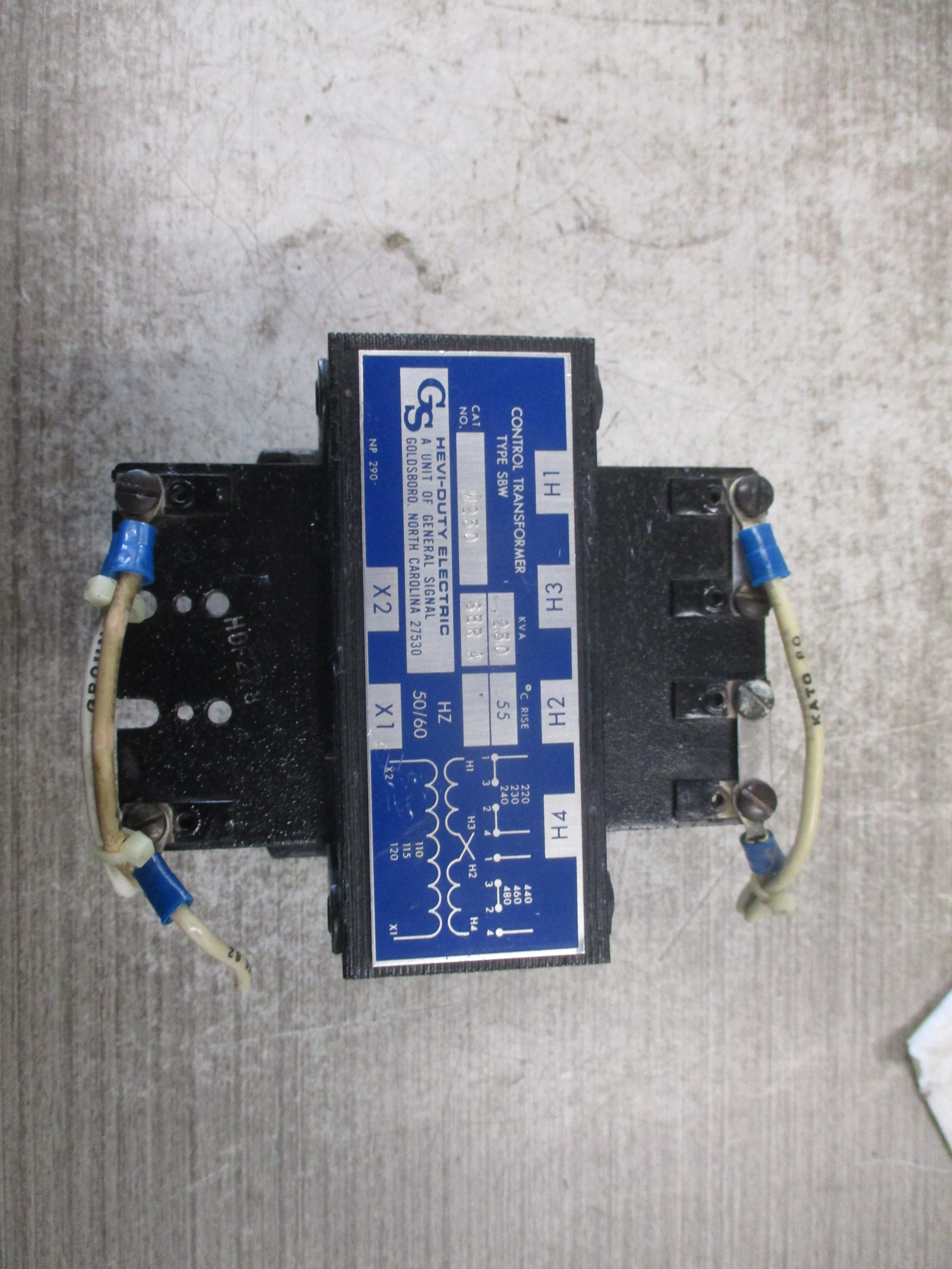 Hevi-Duty Type SBW Control Transformer W250 0.250KVA Pri: 240/480V Sec: 120V