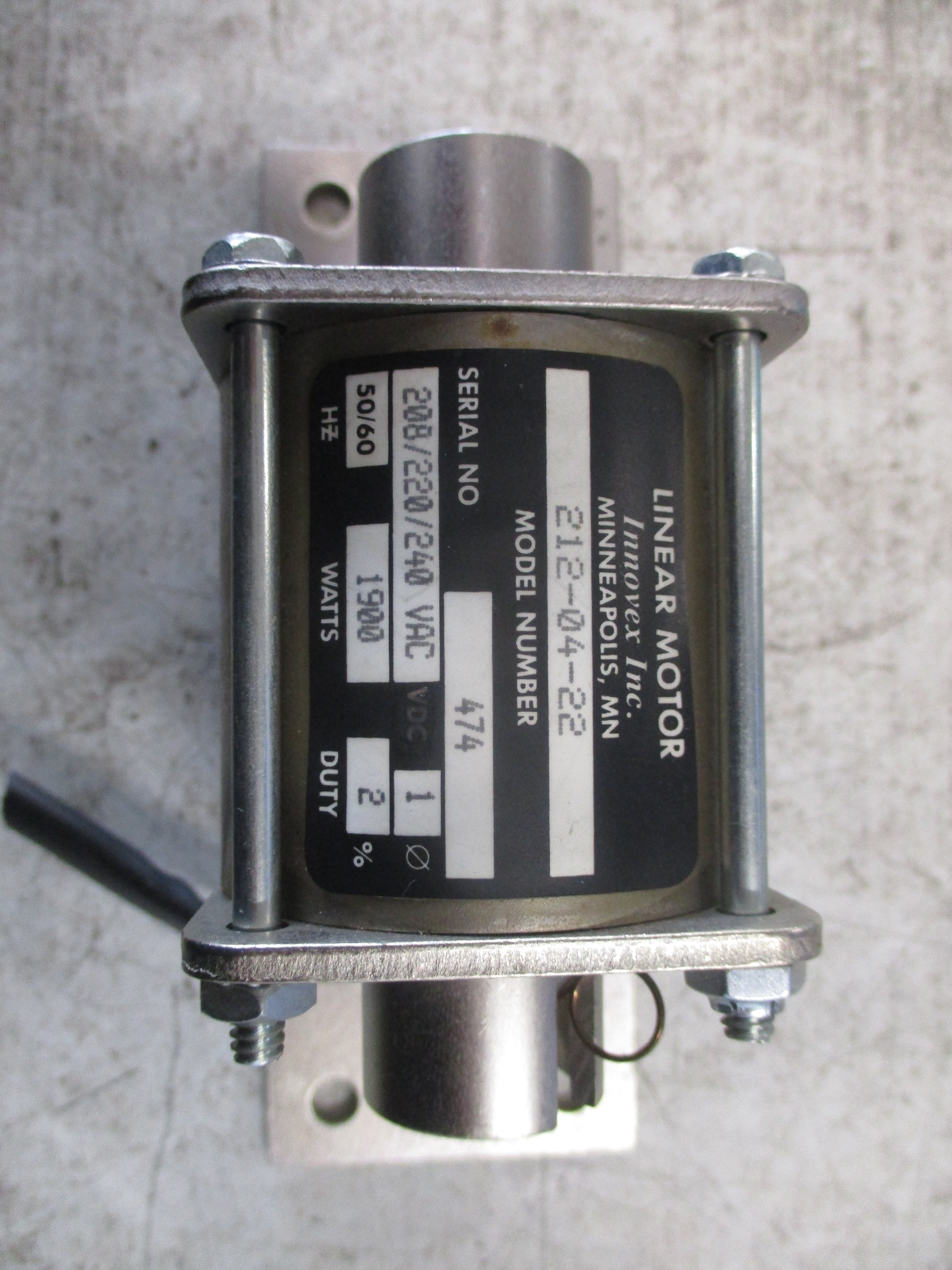 Innovex Linear Motor 212-04-22 208/220/240VAC 1Ph 50/60Hz 1900W Used
