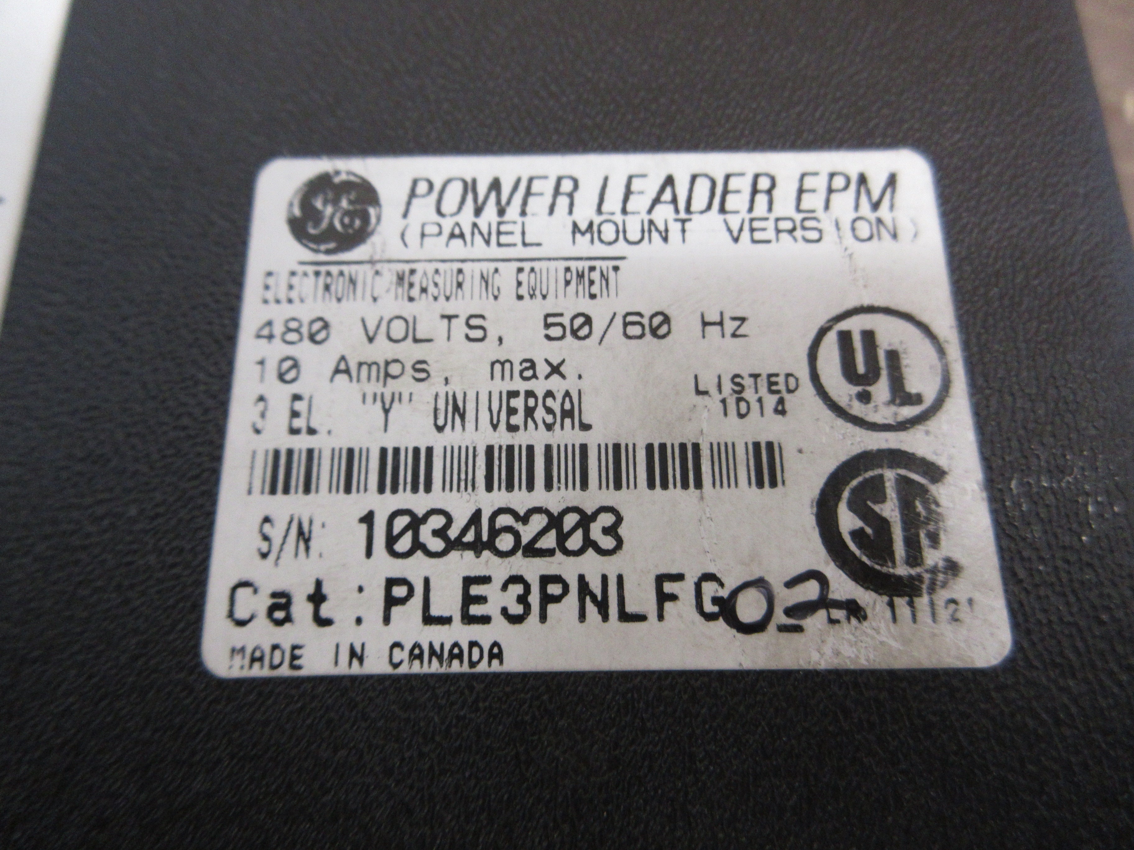 GE Panel Mount Power Leader EPM PLE3PNLFG02 480V 50/60Hz 10A Used