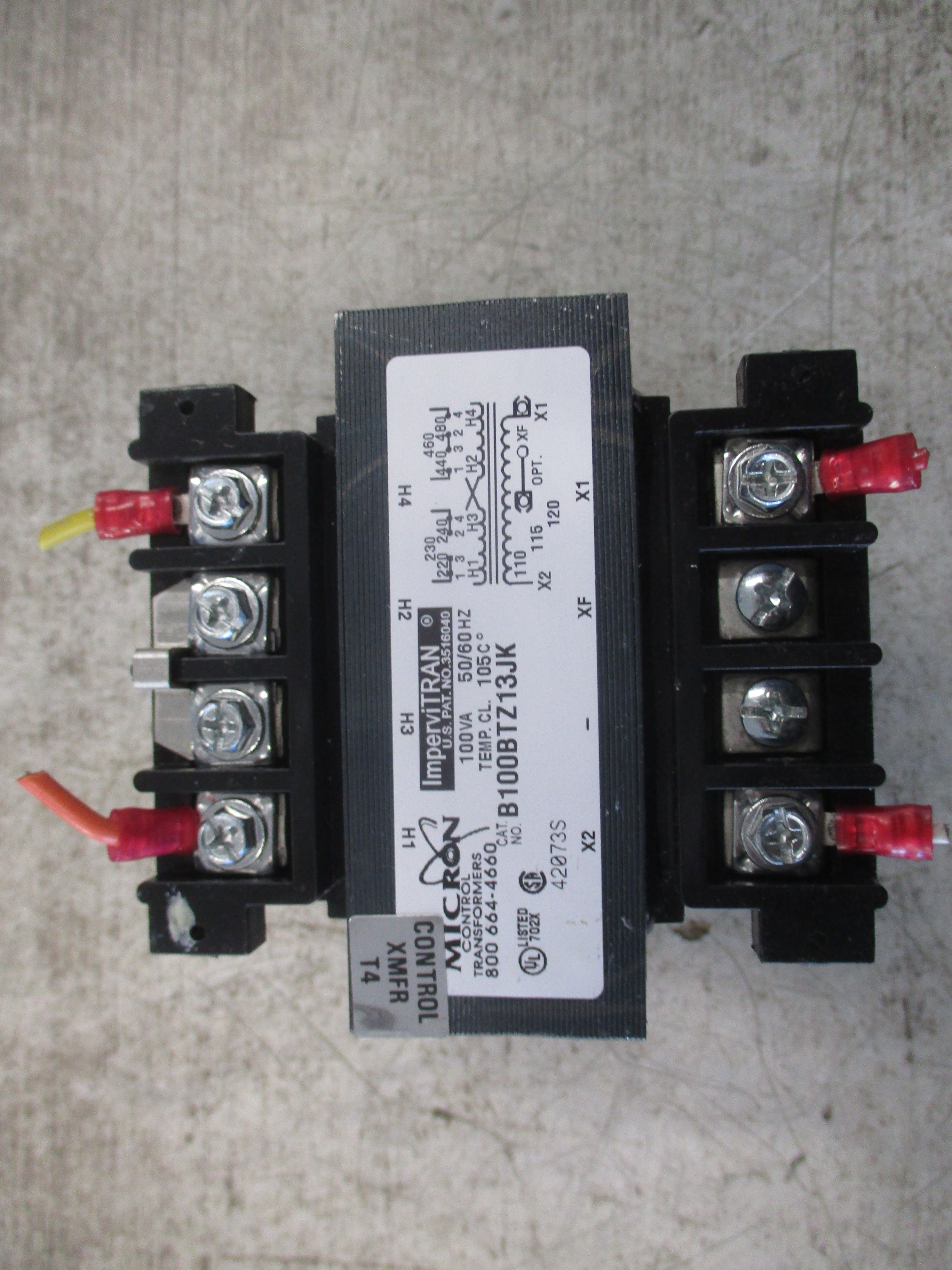 Micron ImperviTRAN Control Transformer B100BTZ13JK 100VA Pri: 240/480V