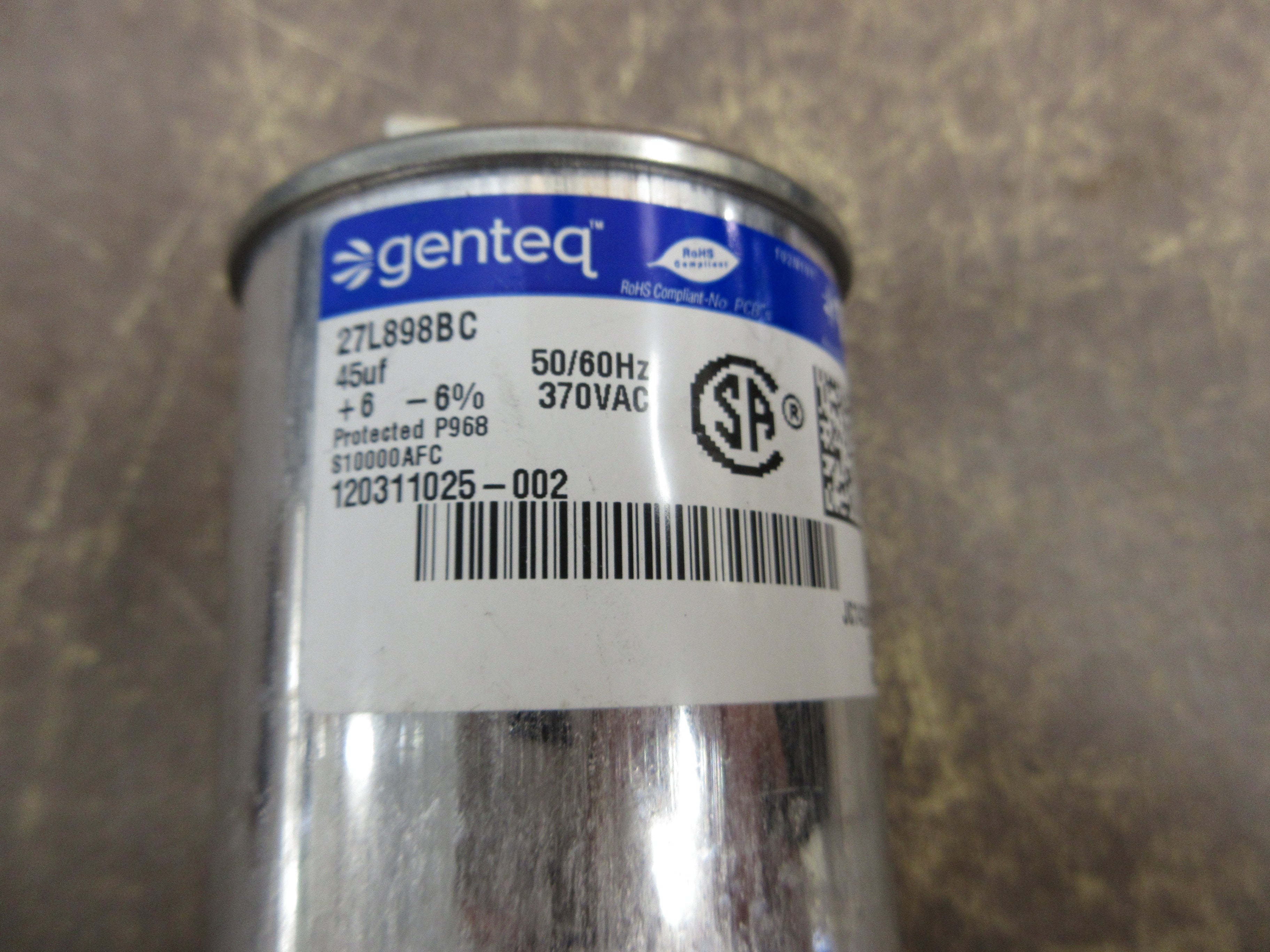 Genteq Capacitor 27L898BC 45uF 50/60Hz 370V *Dented* *Lot of 2* Used