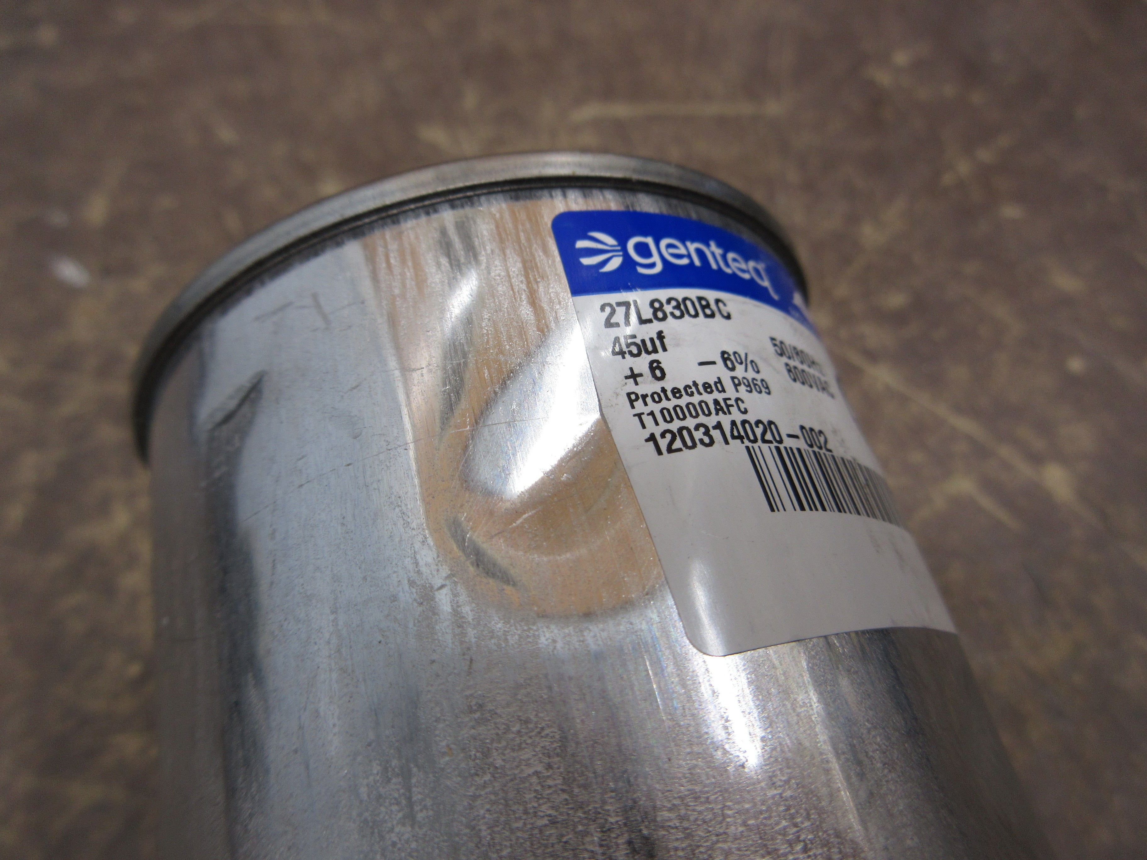 Genteq Capacitor 27L830BC 45uF 50/60Hz 600V *Dented* Used