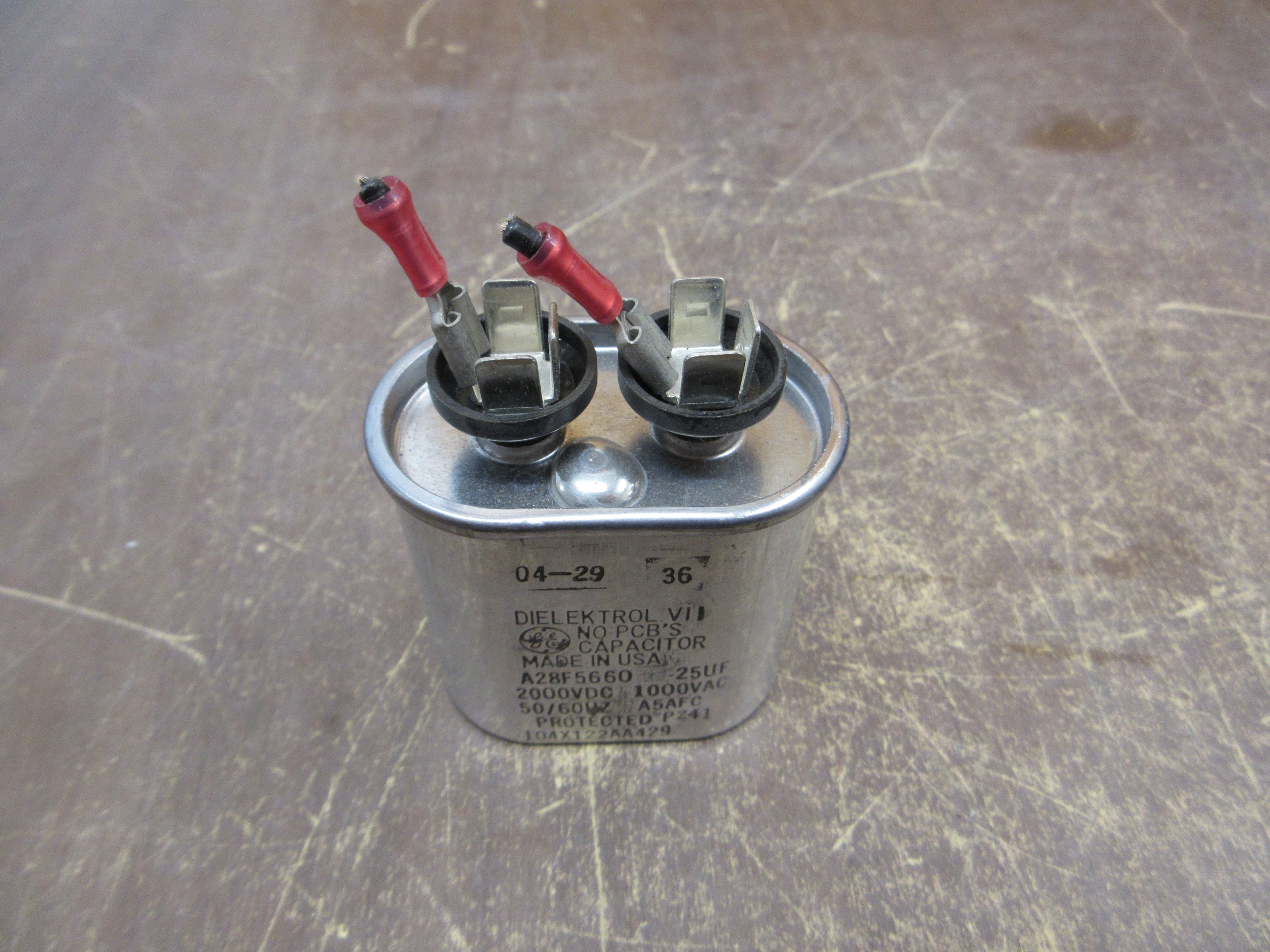 GE Dielektrol VII Capacitor A28F5660 25uF 2000VDC 1000VAC 50/60Hz *Dented* Used