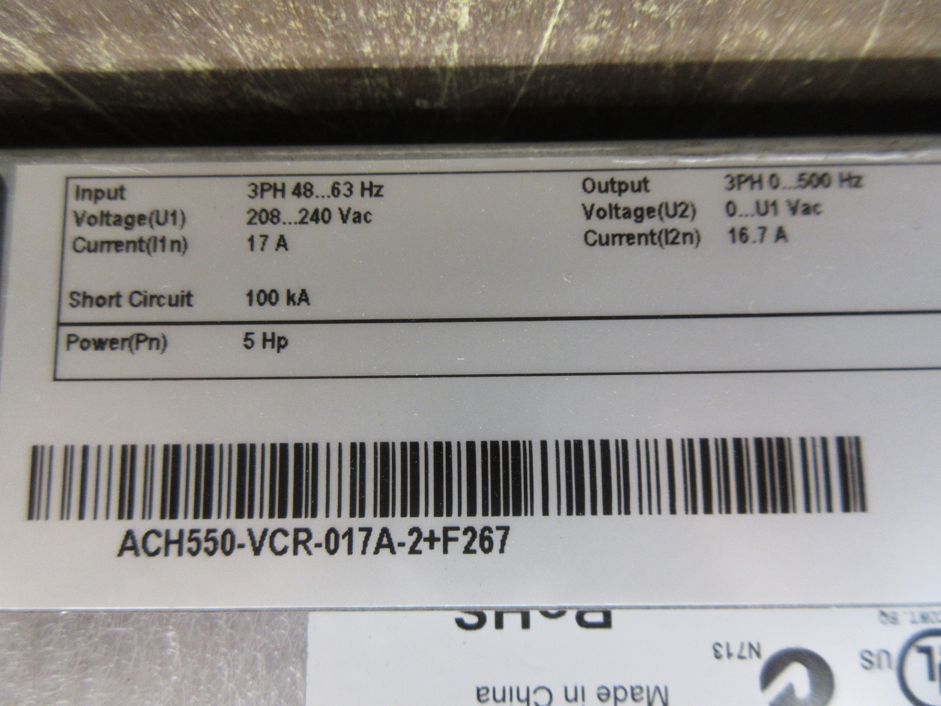 ABB ACH550 AC Drive w/ Bypass ACH550-VCR-017A-2+F267 5HP 3Ph w/ Keypad Used