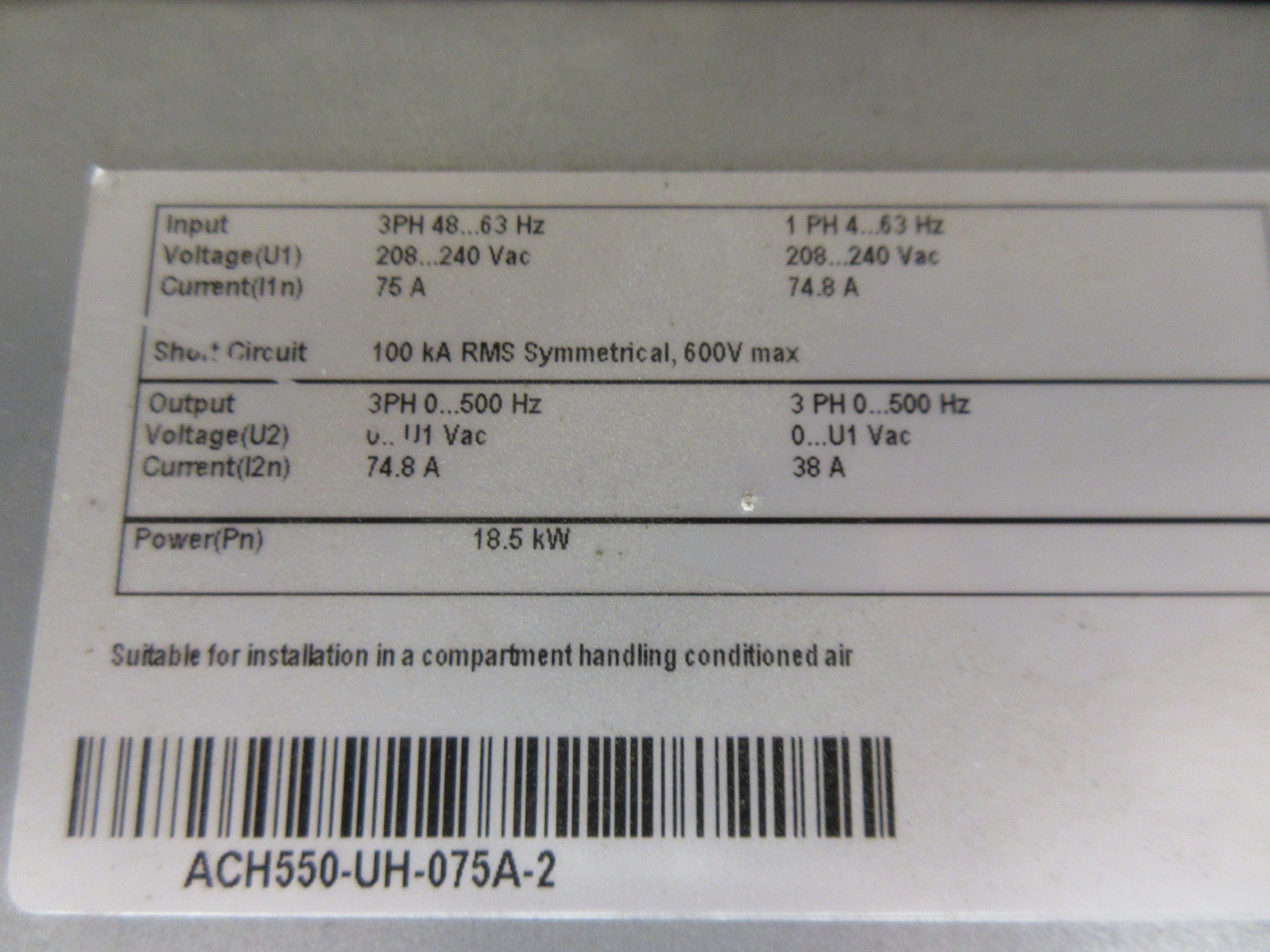 ABB ACH550 AC Drive ACH550-UH-075A-2 25HP 3Ph w/ Keypad Used