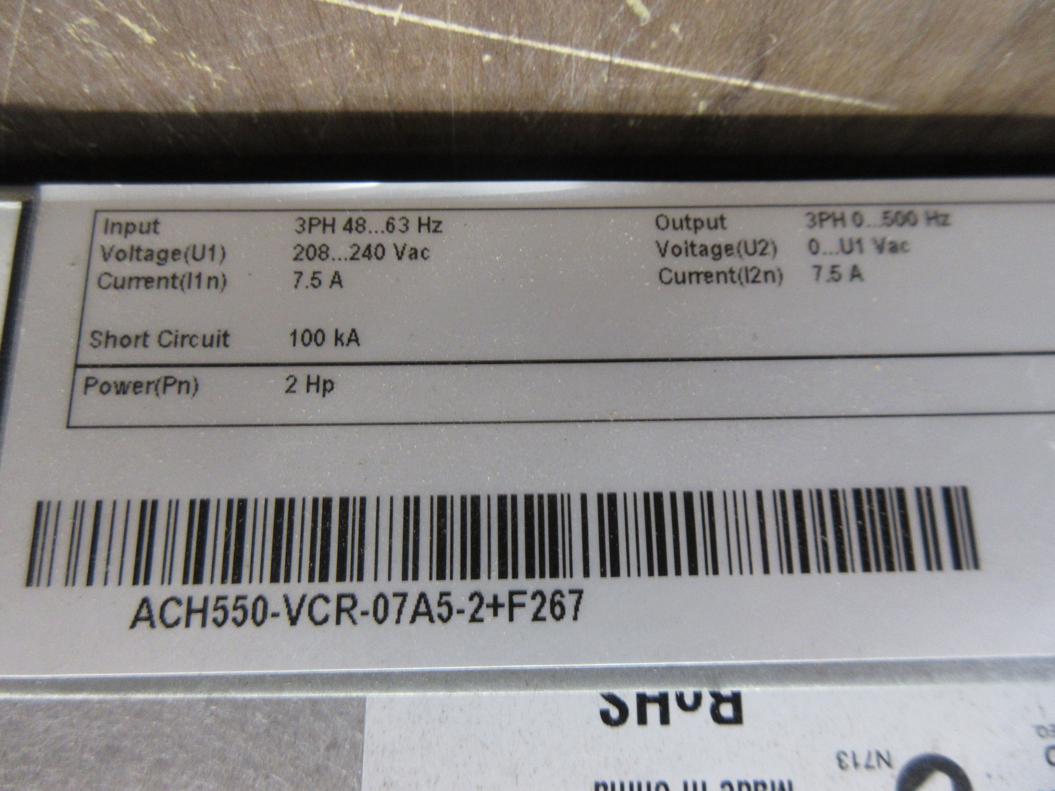 ABB ACH550 AC Drive w/ Bypass ACH550-VCR-07A5-2+F267 2HP 3Ph w/ Keypad Used