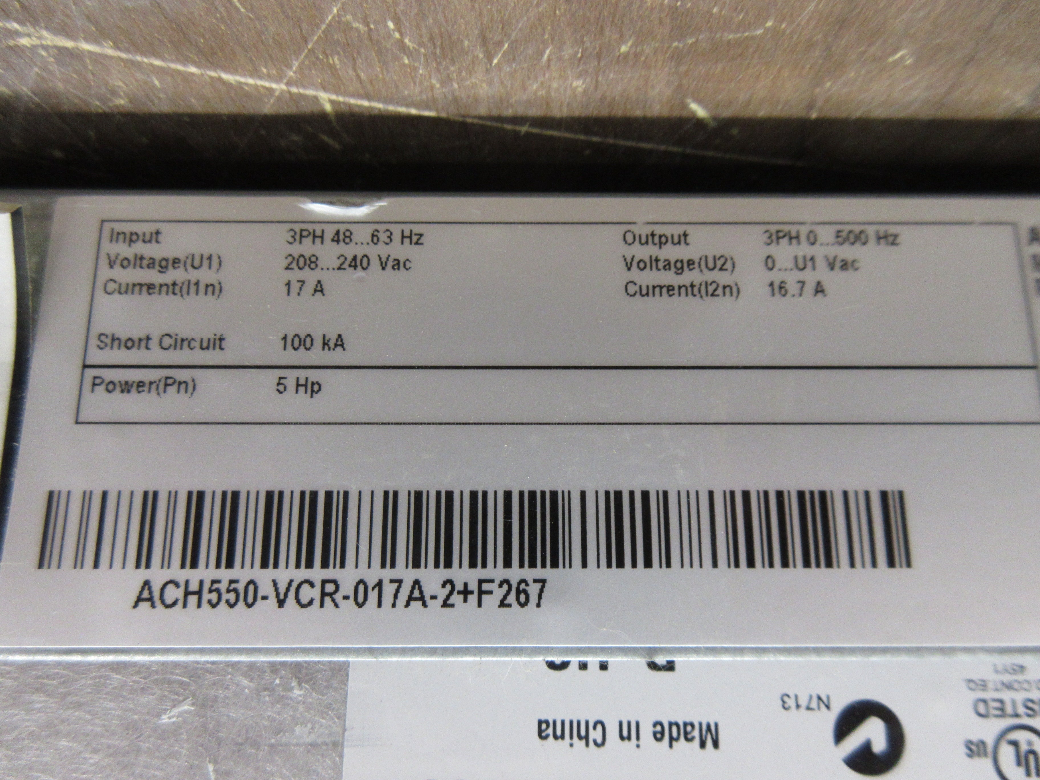 ABB ACH550 AC Drive w/ Bypass ACH550-VCR-017A-2+F267 5HP 3Ph w/ Keypad Used