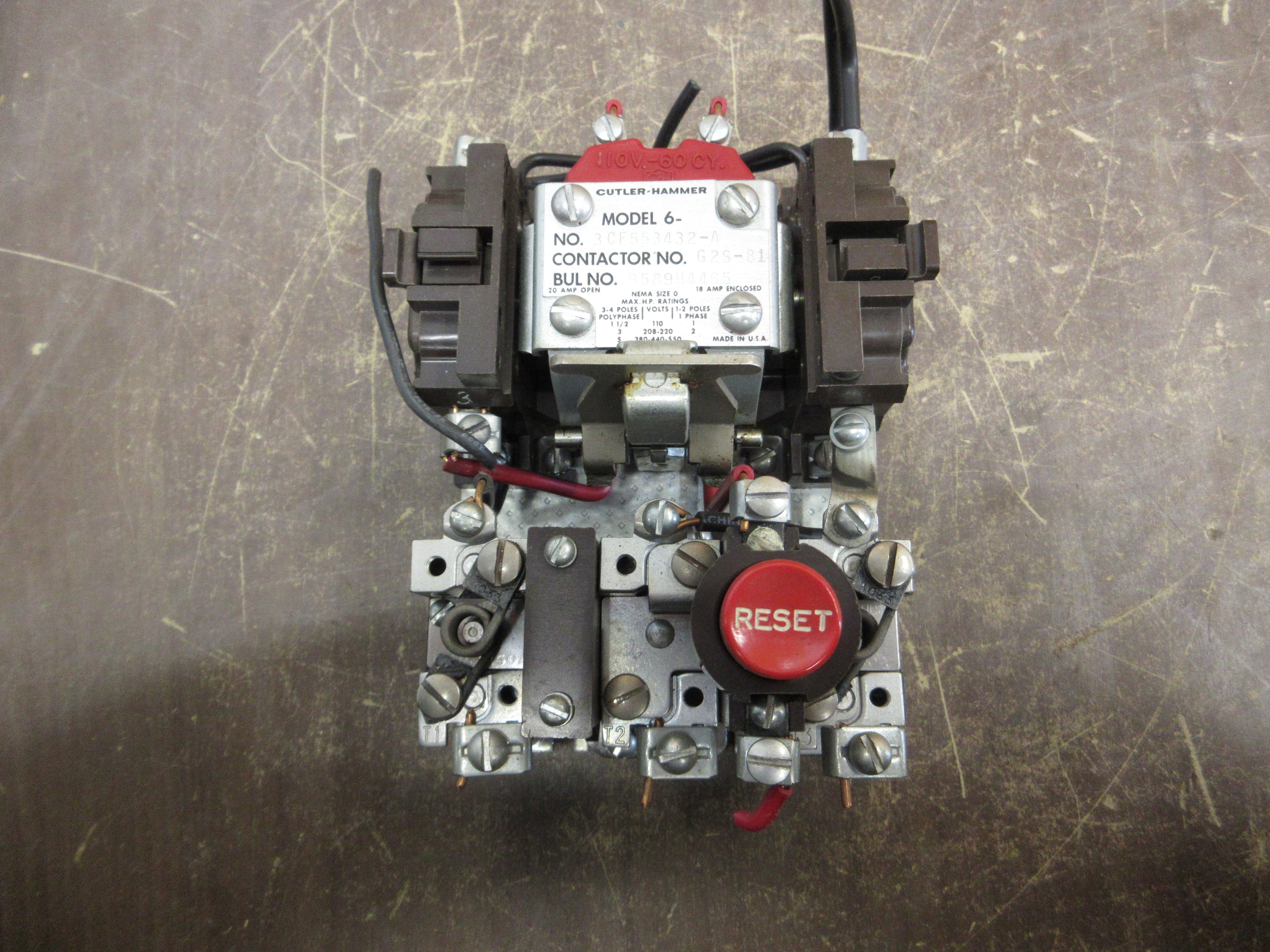 Cutler-Hammer Size 0 Starter 6-3CF553432-A 110V Coil 20A 600V Used