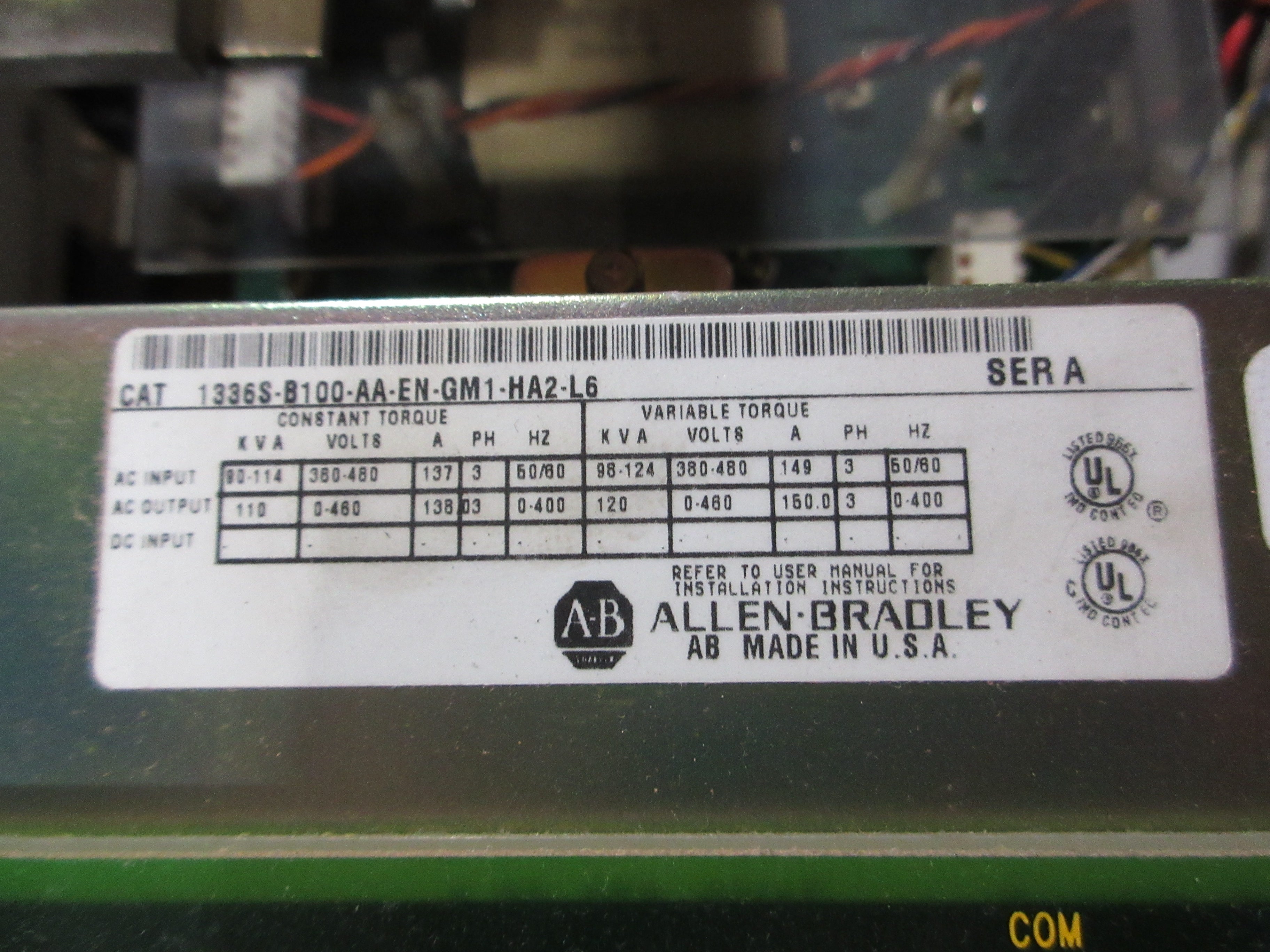 Allen-Bradley 1336 Plus AC Drive 1336S-B100-AA-EN-GM1-HA2-L6 100HP 3Ph w/ Keypad