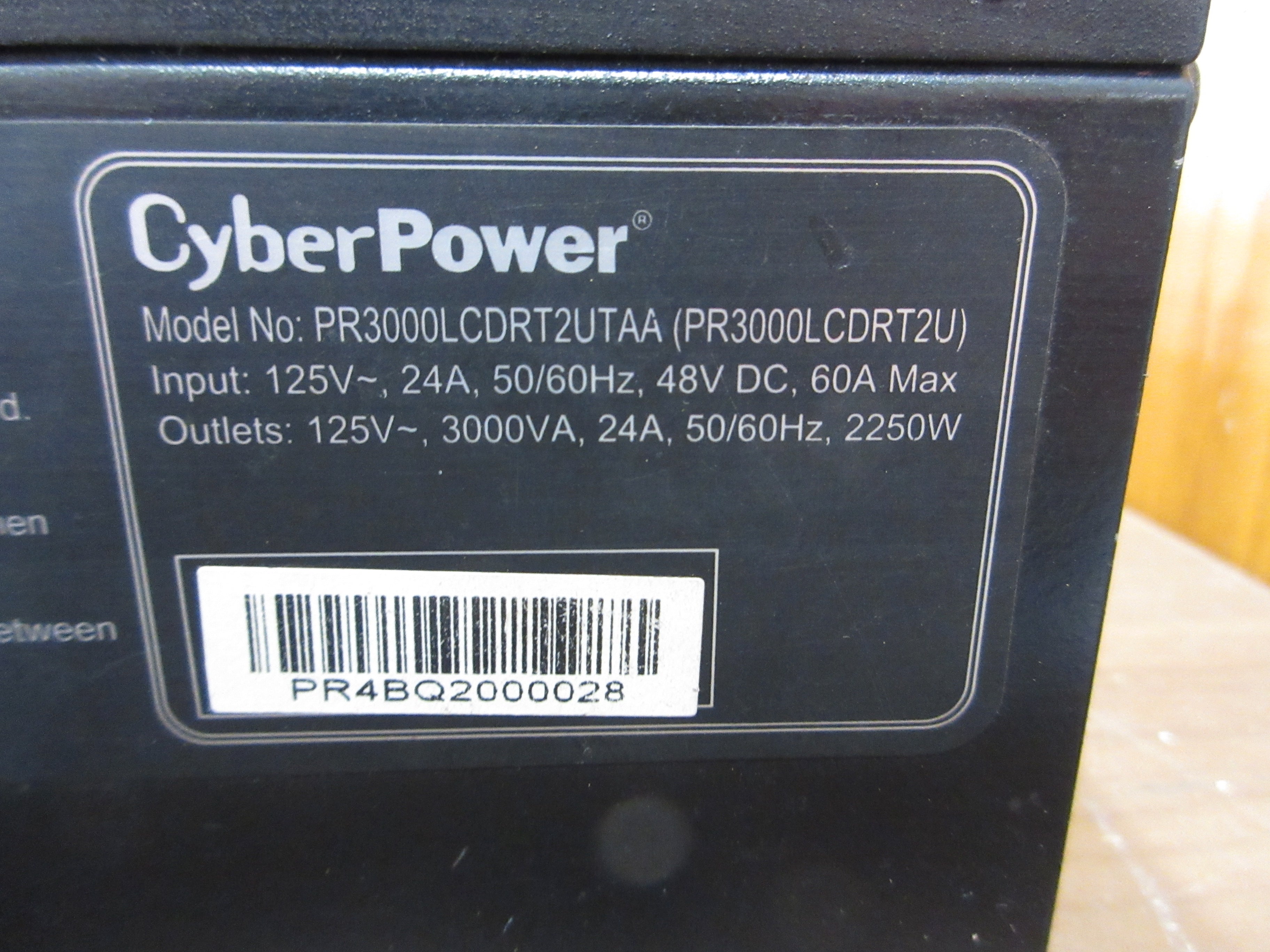 CyberPower Pure Sine Wave Smart UPS PR3000LCDRT2UTAA 3000VA 2250W 125VAC 24A