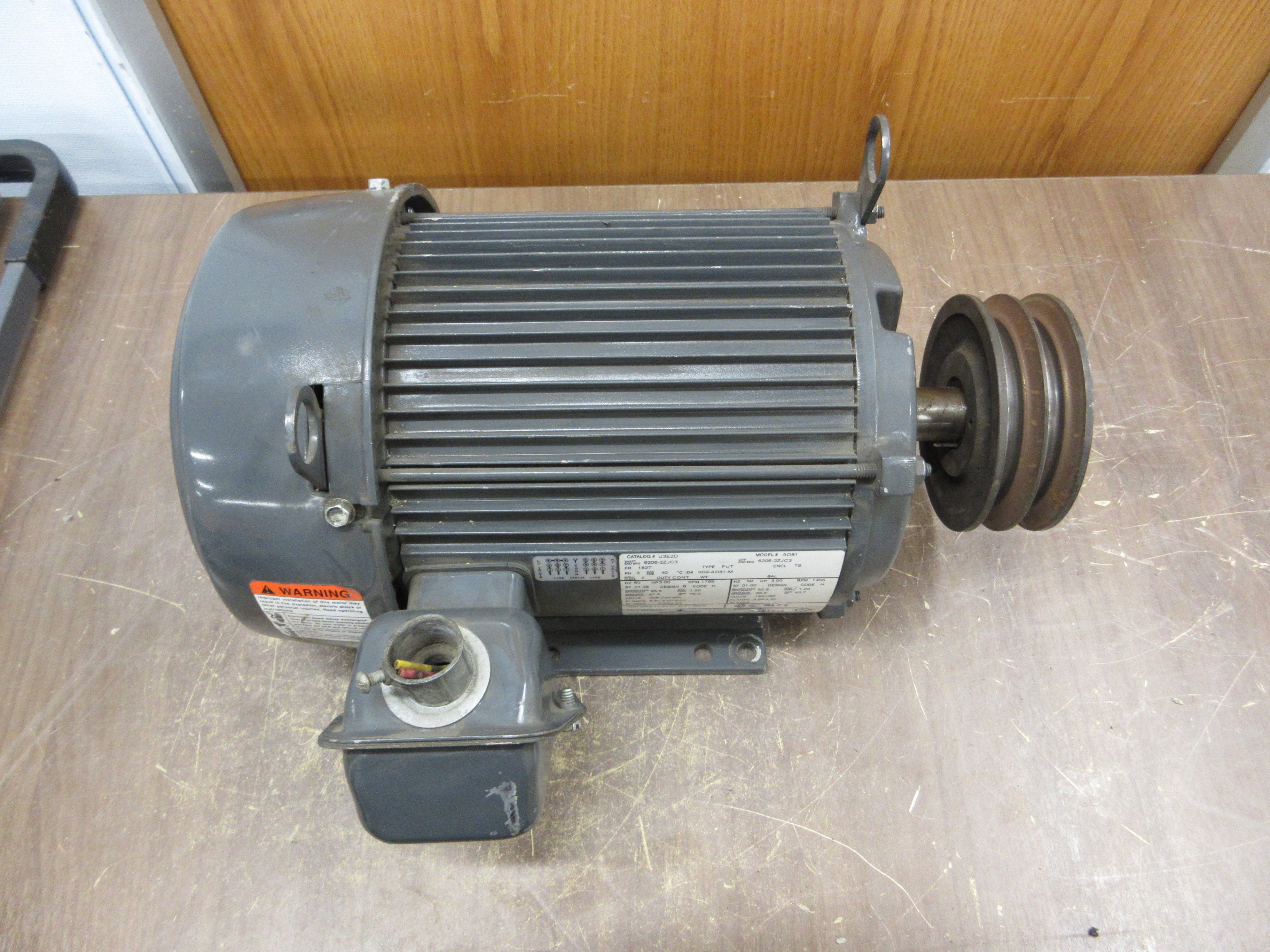 Emerson Motor U3E2D 3HP 1800RPM 208-230/460V 8.50-8.00/4.00A 3Ph 60Hz Used