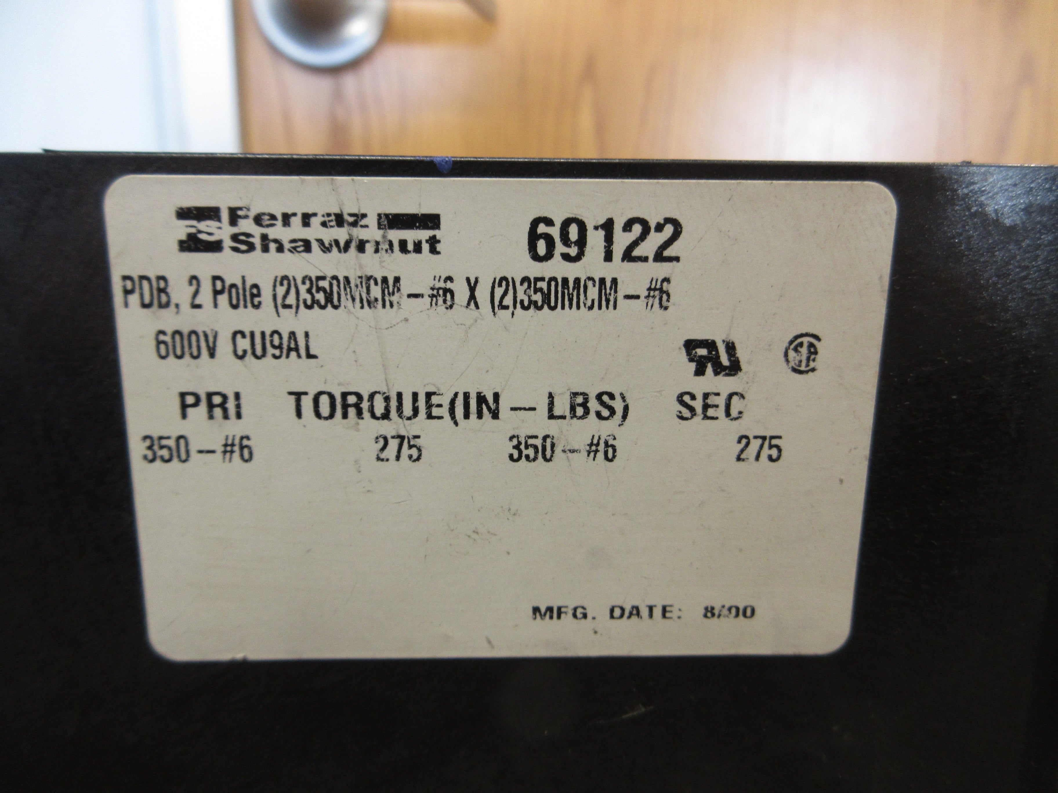 Ferraz Shawmut Power Distribution Block 69122 1P 600V Line: 350-#6 Load: 350-#6