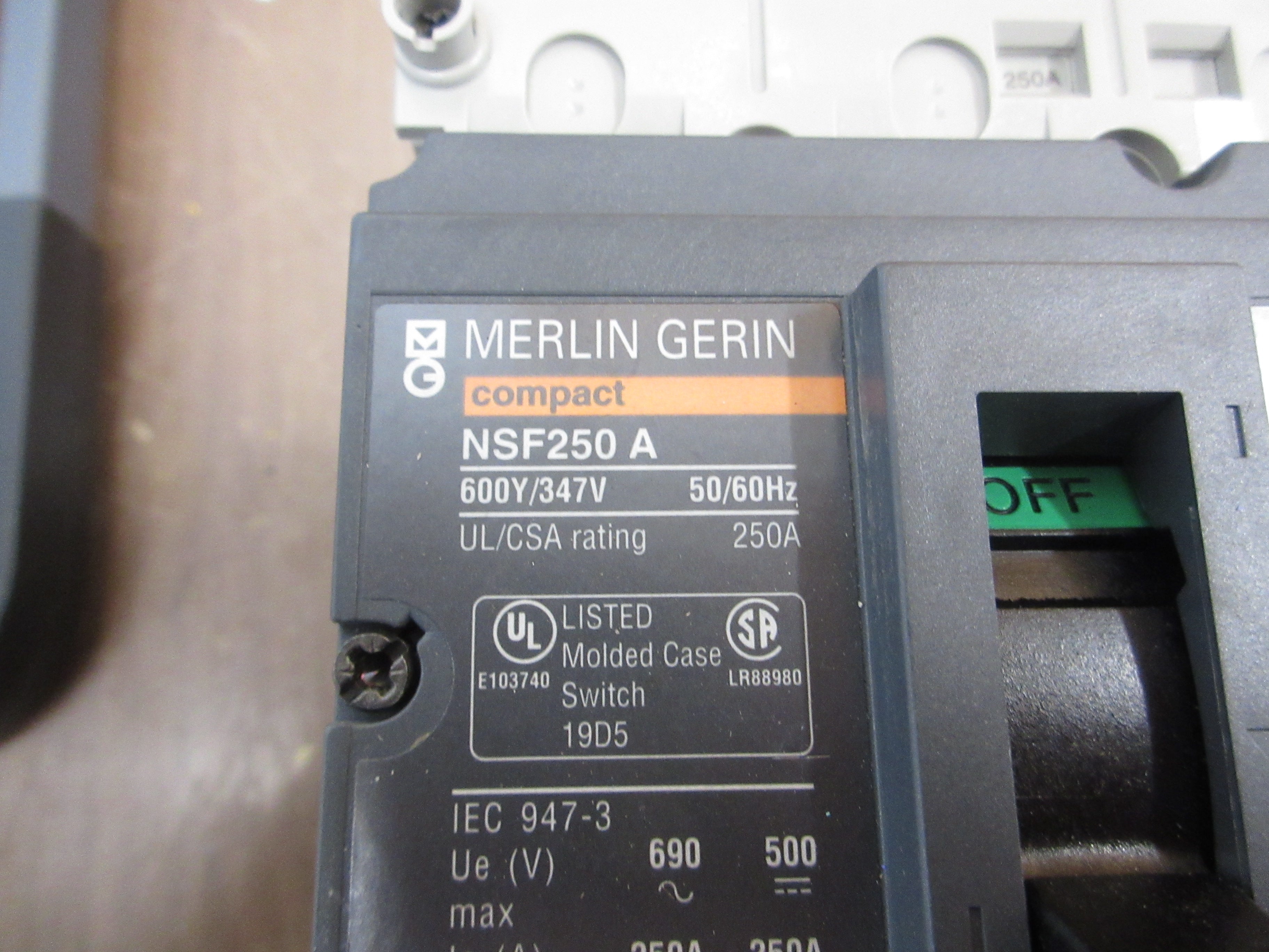 Merlin Gerin Circuit Breaker w/ Adapter Base NSF250A 250A 600V 3P Used