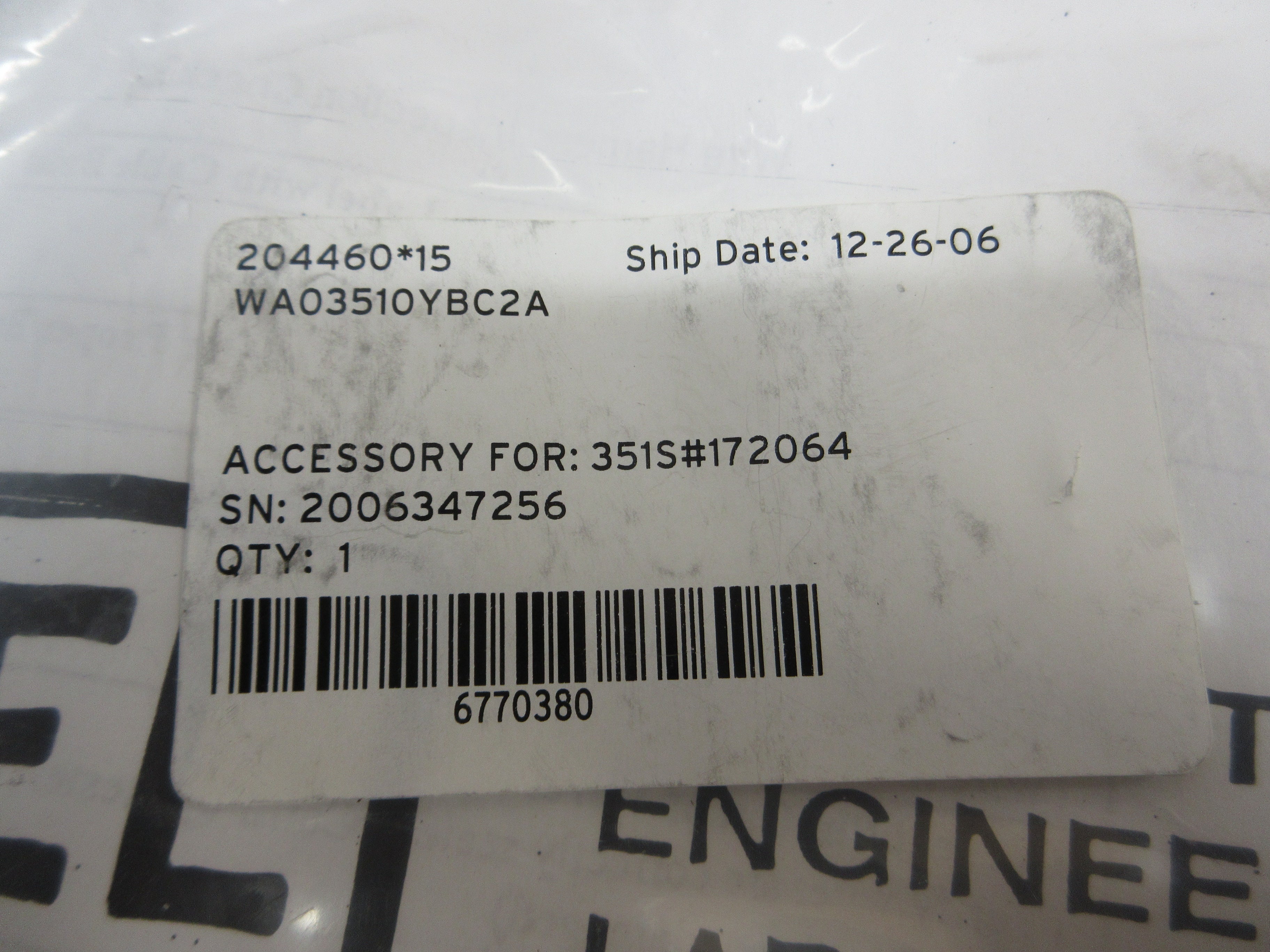 SEL Accessory Cable WA03510YBC2A For: 351S#172064 New Surplus
