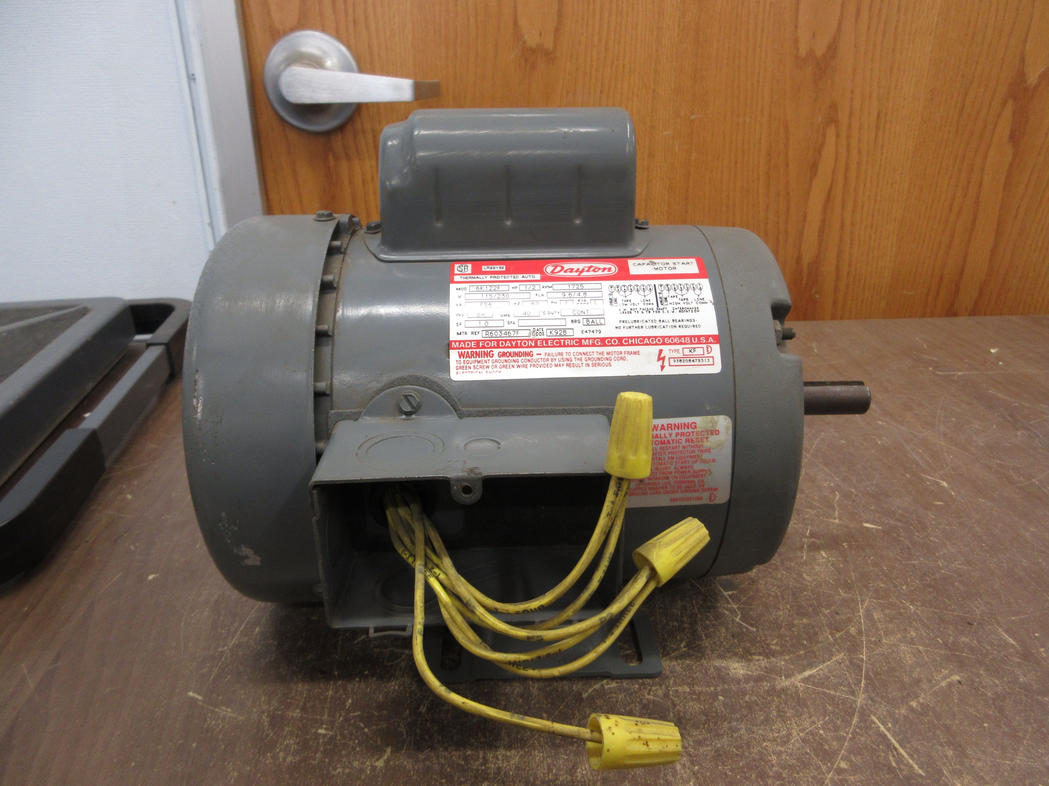 Dayton Motor 6K122F 1/2HP 1800RPM 115/230V 9.6/4.8A 1Ph 60Hz Used