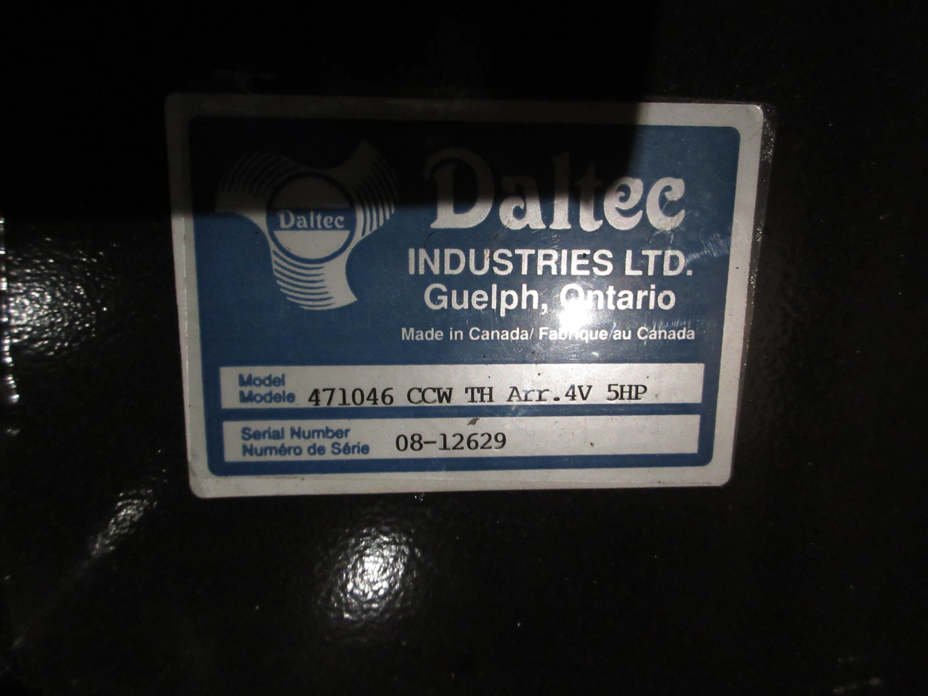 Daltec Blower 471046 CCW TH Arr. 4V 5HP 230/460V 1740RPM 5HP Used