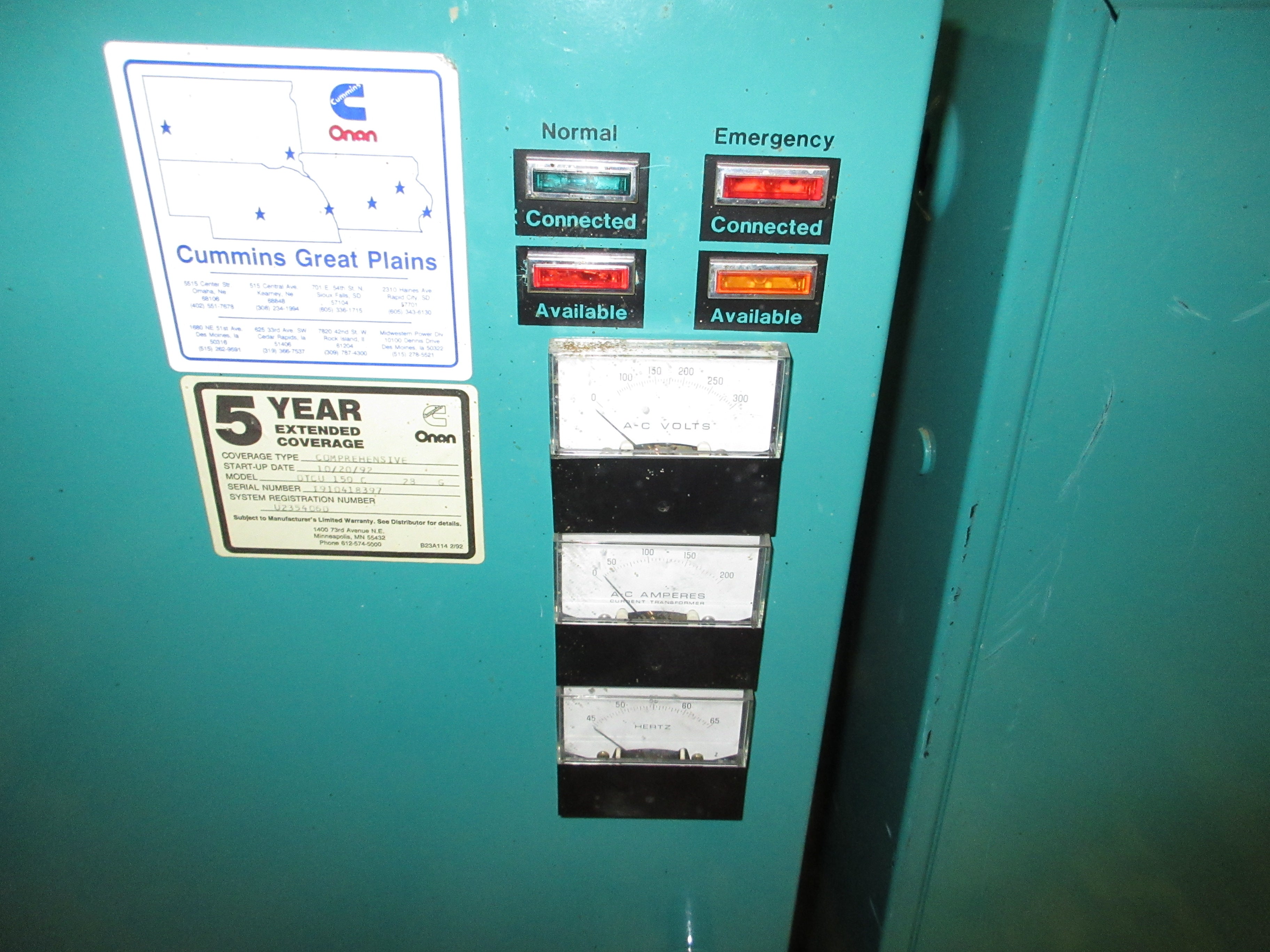 Cummins Onan Automatic Transfer Switch OTCU 1508 150A 120/208V 1Ph 60Hz 4W Used