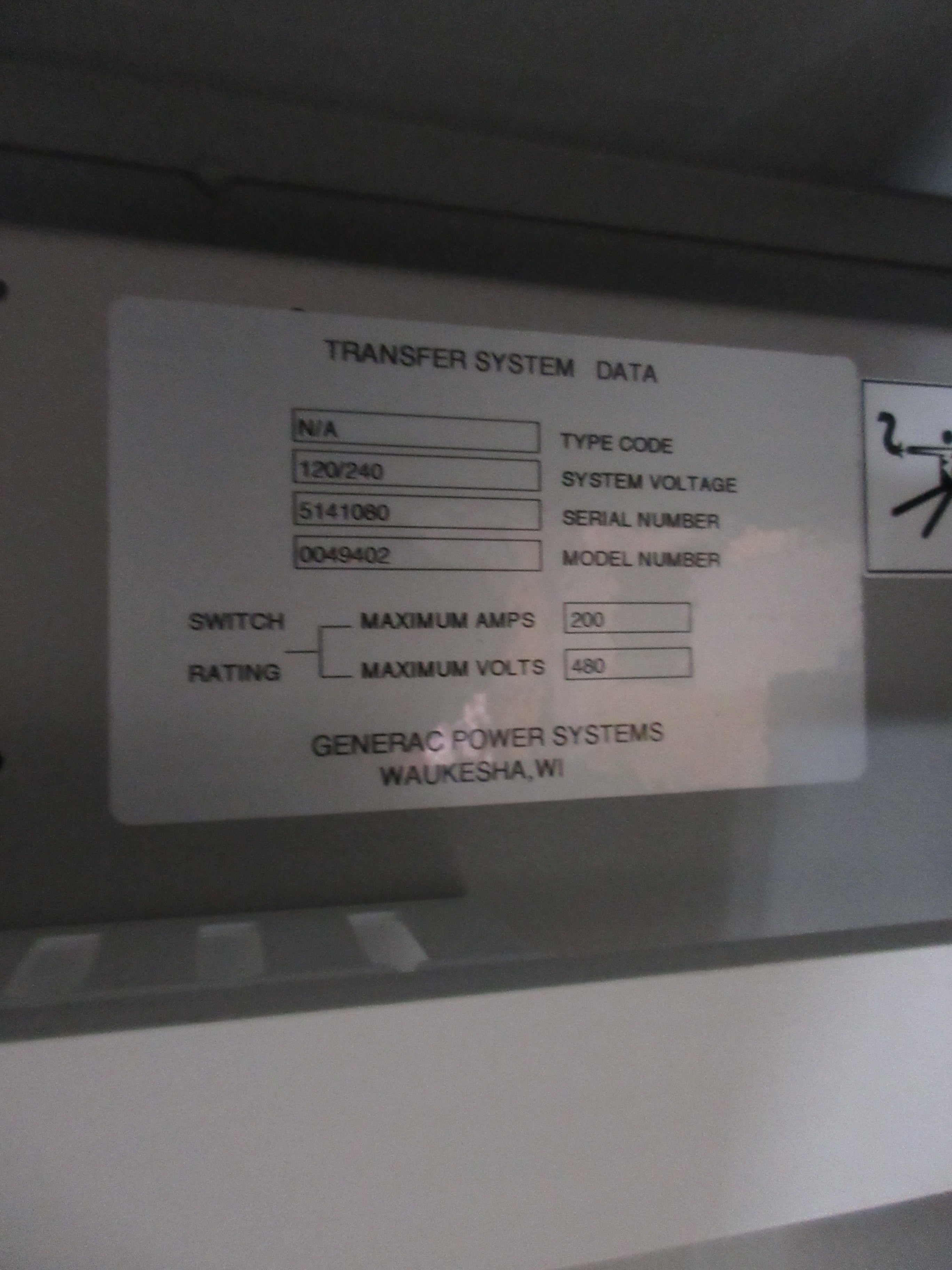 Generac 3R Automatic Transfer Switch 0049402 200A 120/240V Used