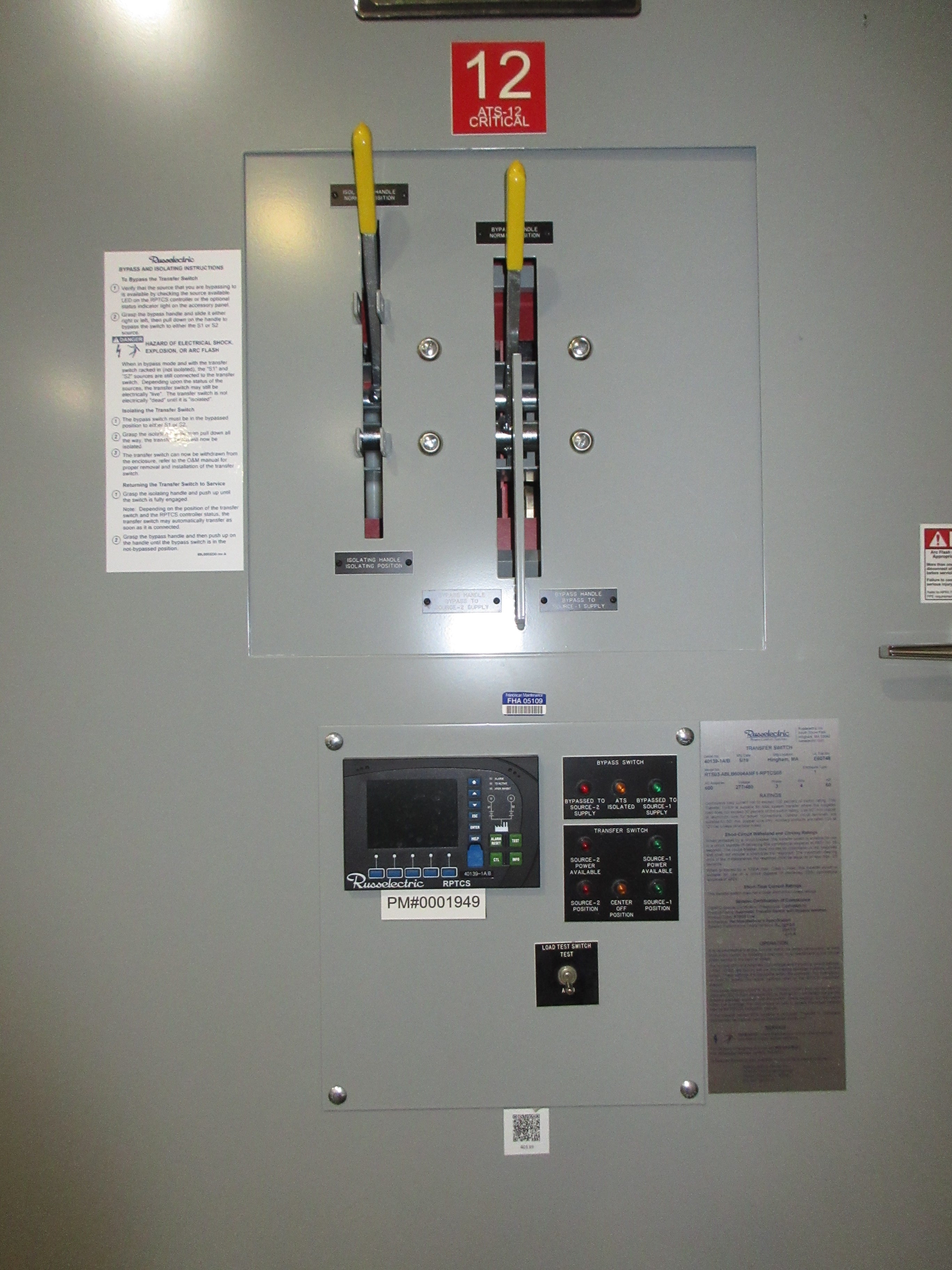 Russelectric Automatic Transfer Switch w/ Bypass RTS03-ABLB6004AMF1-RPTCS05 Used