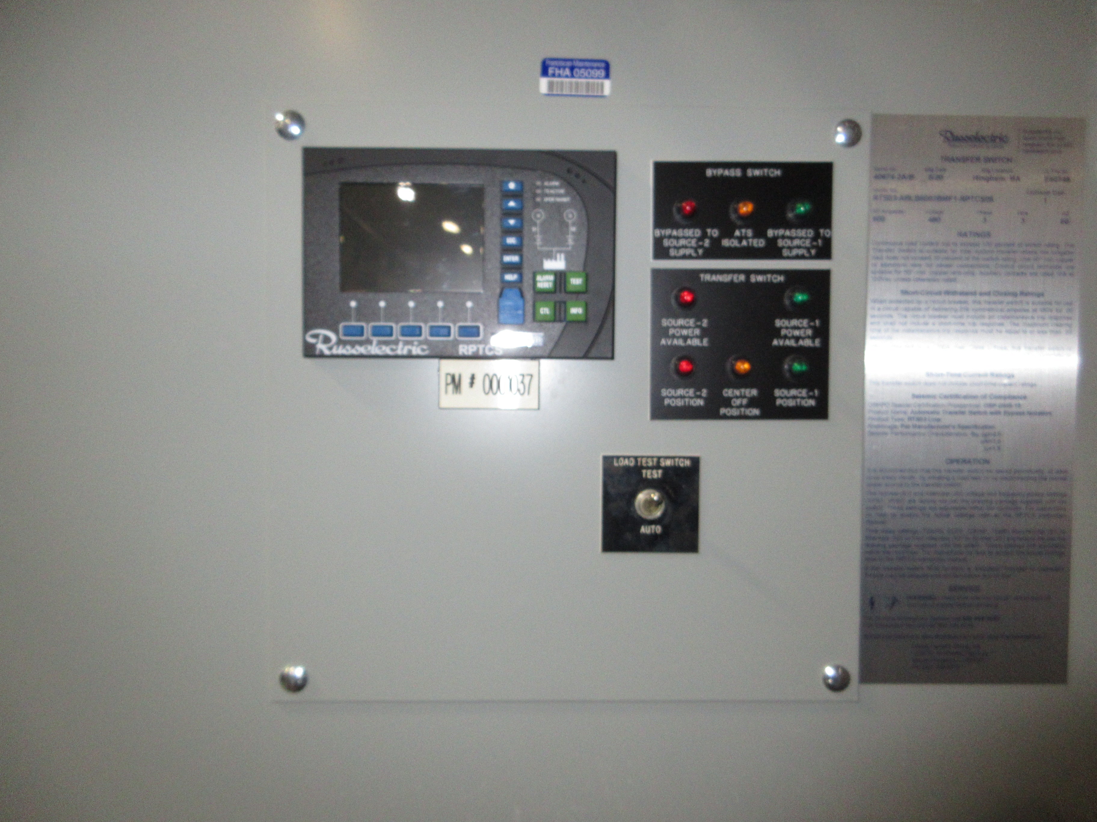 Russelectric Automatic Transfer Switch w/ Bypass RTS03-ABLB6003BMF1-RPTCS05 Used