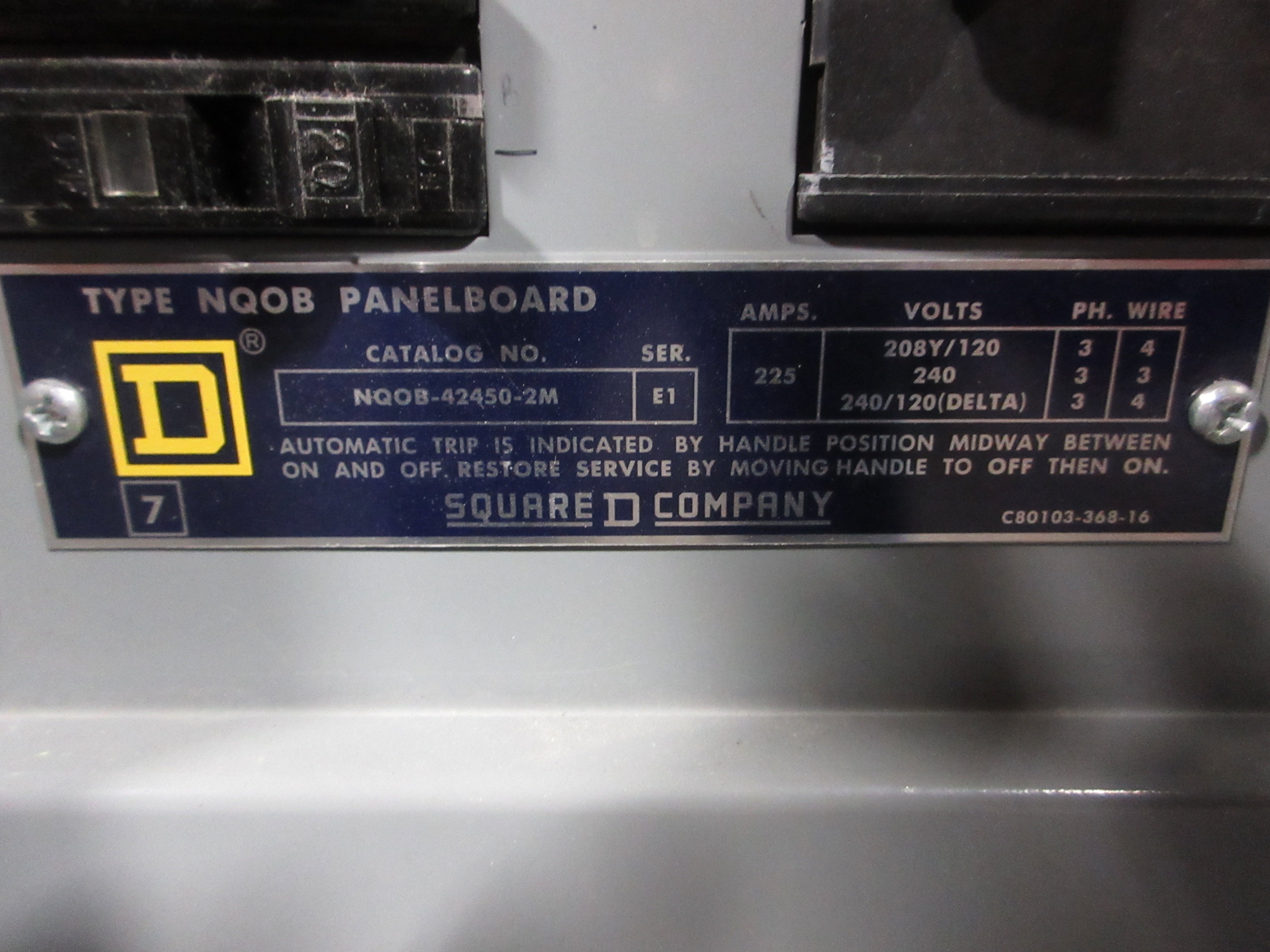Square D Main Breaker Circuit Breaker Panel NQOB-42450-2M 225A Main, 225A Max