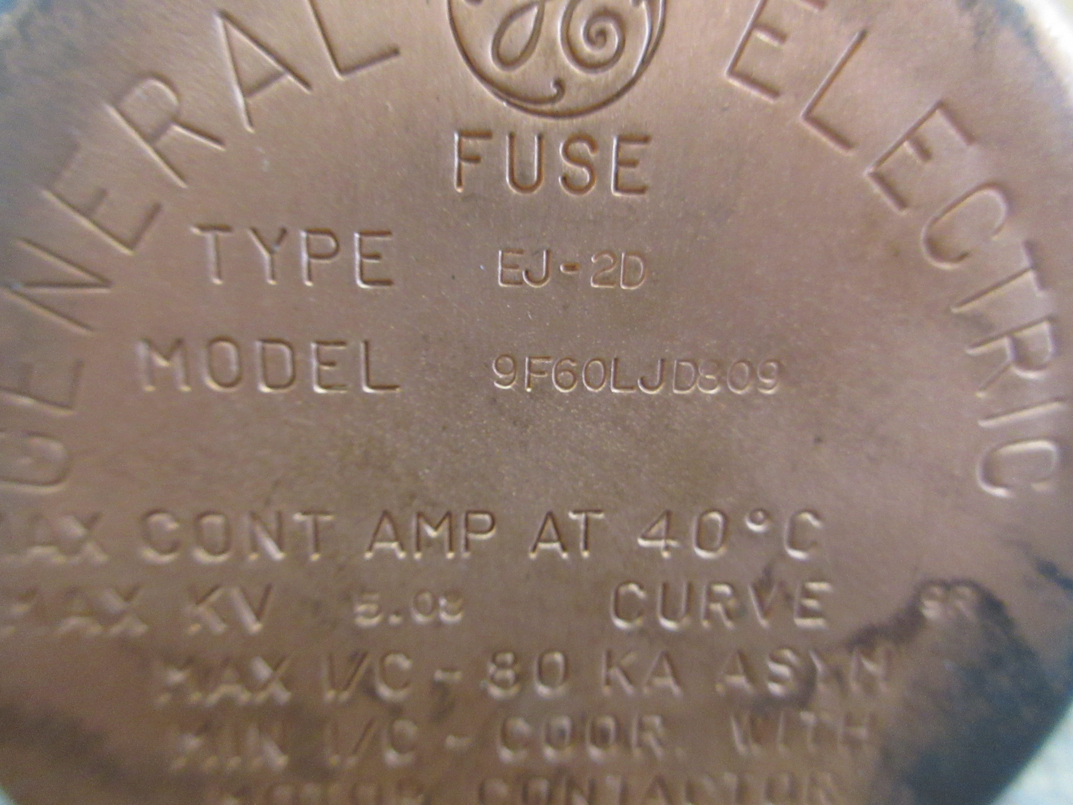GE Type EJ-2D Fuse 9F60LJD809 9R 5.08kV 60Hz Used