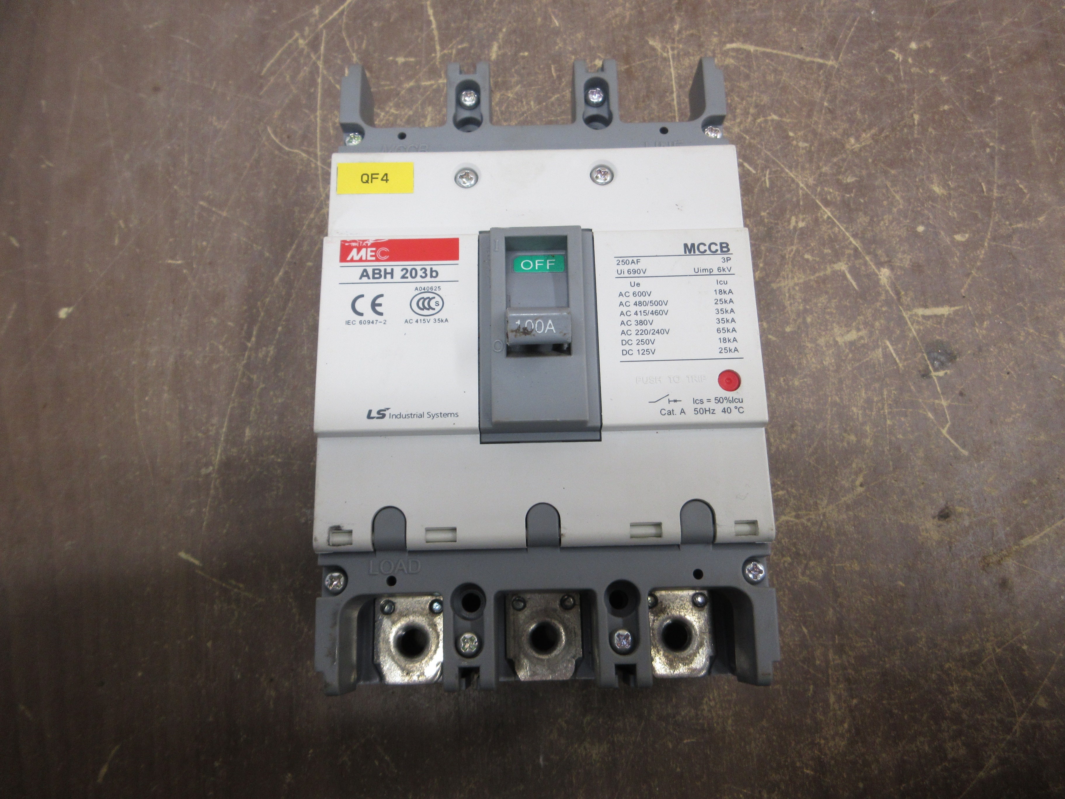 LS MEC Circuit Breaker ABH 203b 100A 600V 3P Used