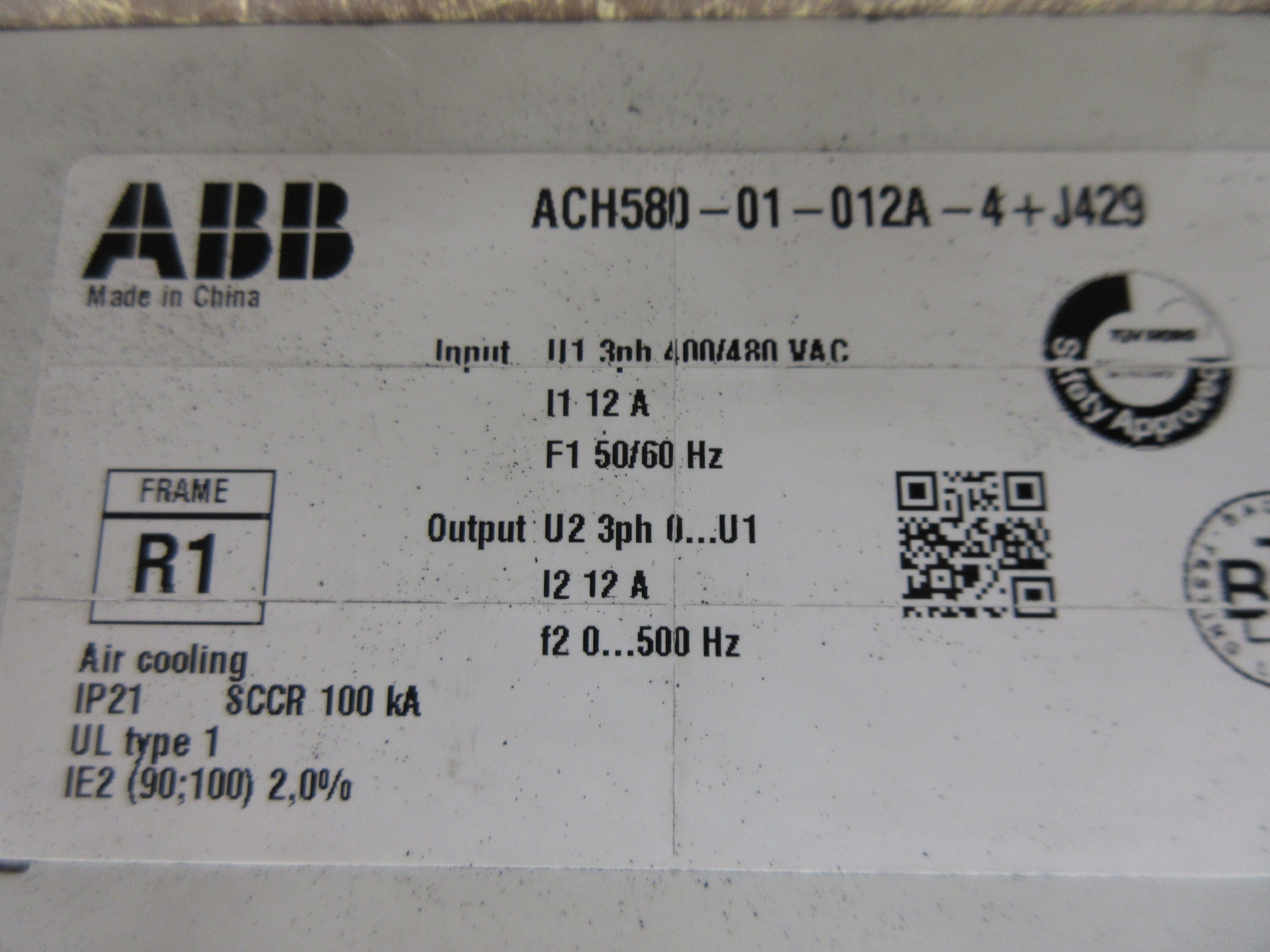 ABB ACH580 AC Drive ACH580-01-012A-4+J429 7.5HP 3Ph w/ Keypad Used