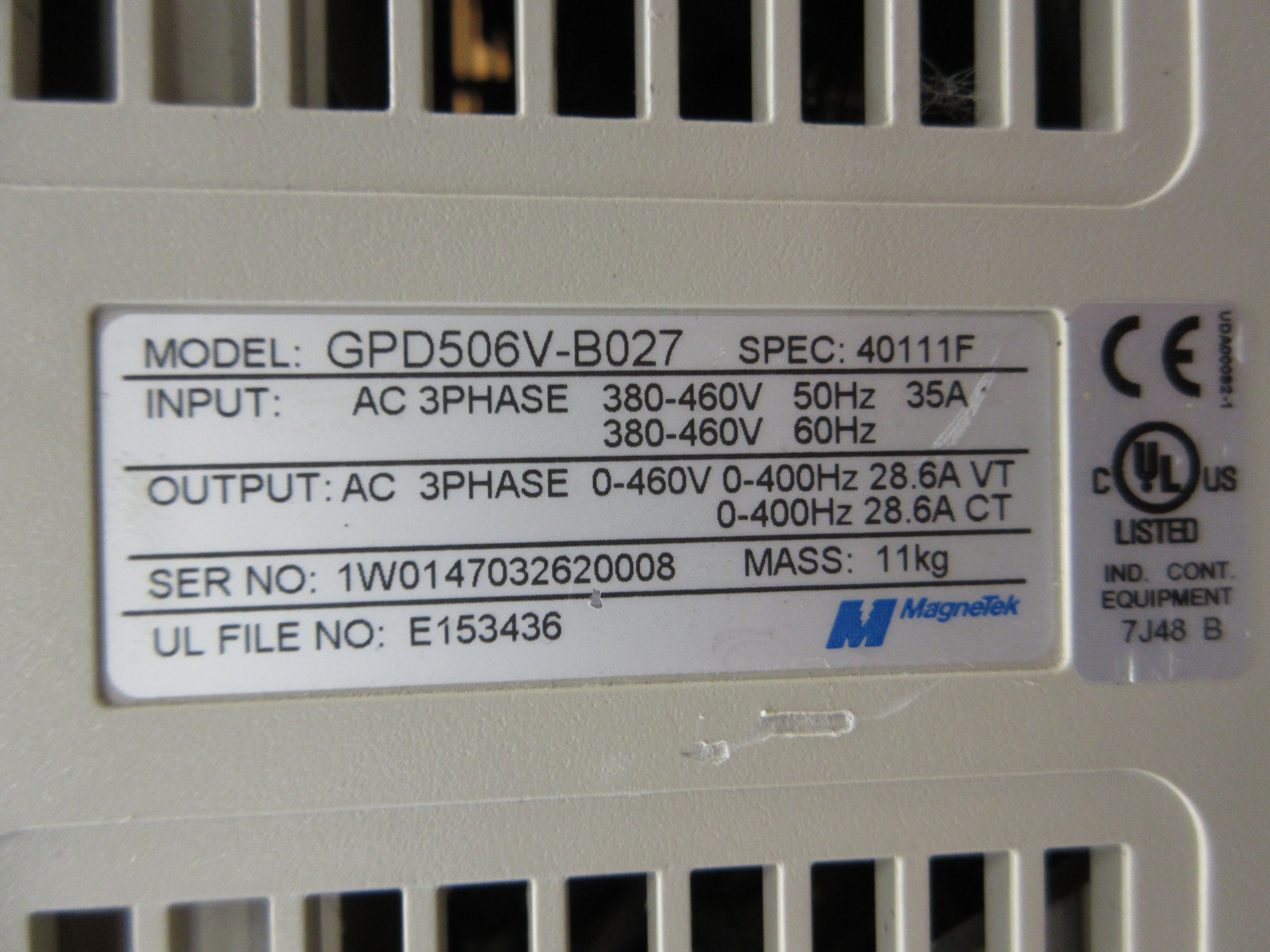 MagneTek GPD 506 AC Drive GPD506V-B027 20HP 3Ph *No Keypad* Used