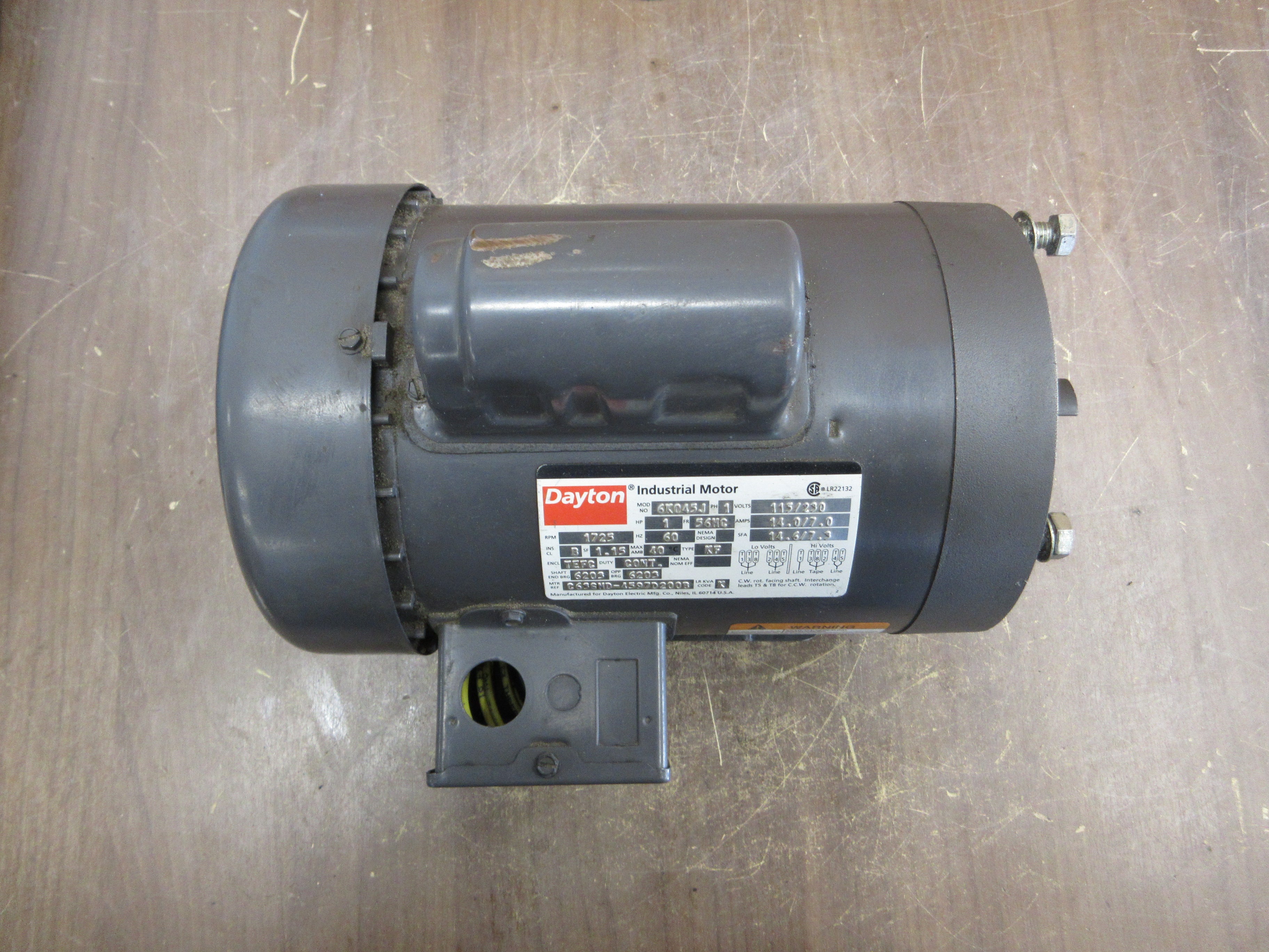Dayton Motor 6K045J 1HP 1800RPM 115/230V 14/7A 1Ph 60Hz Frame: 56HC Used