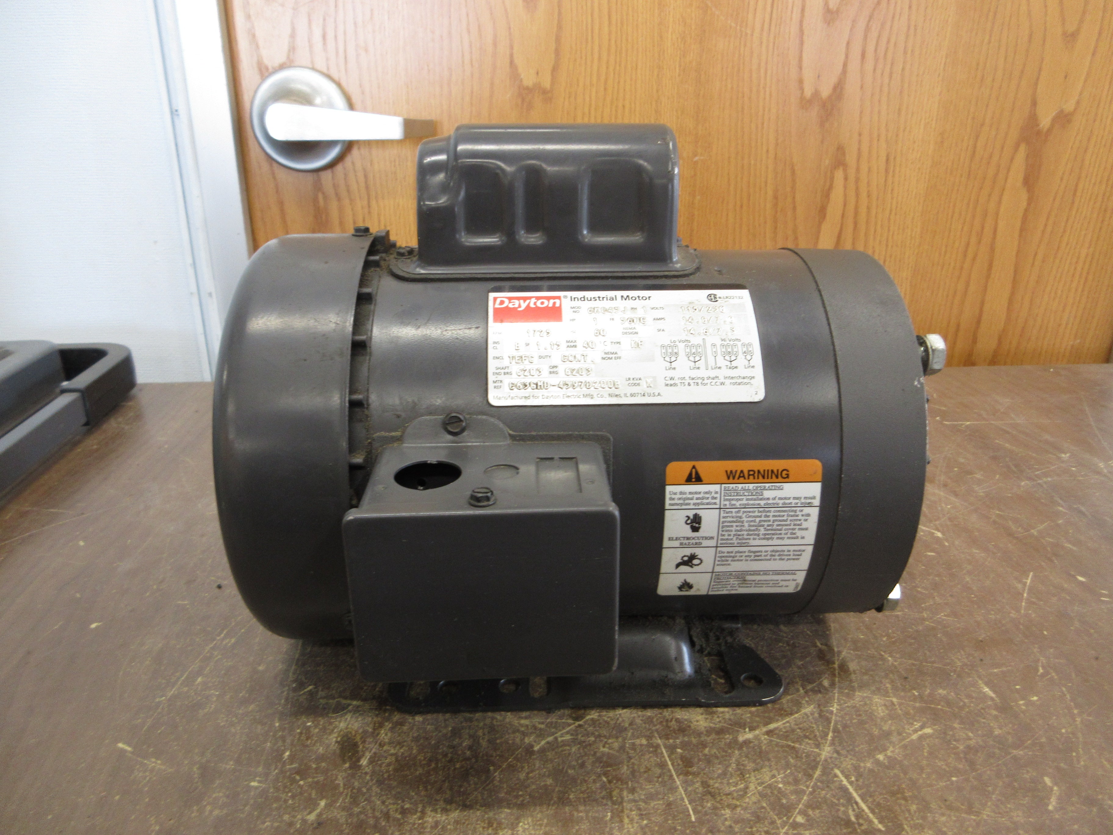 Dayton Motor 6K045J 1HP 1800RPM 115/230V 14/7A 1Ph 60Hz Frame: 56HC Used