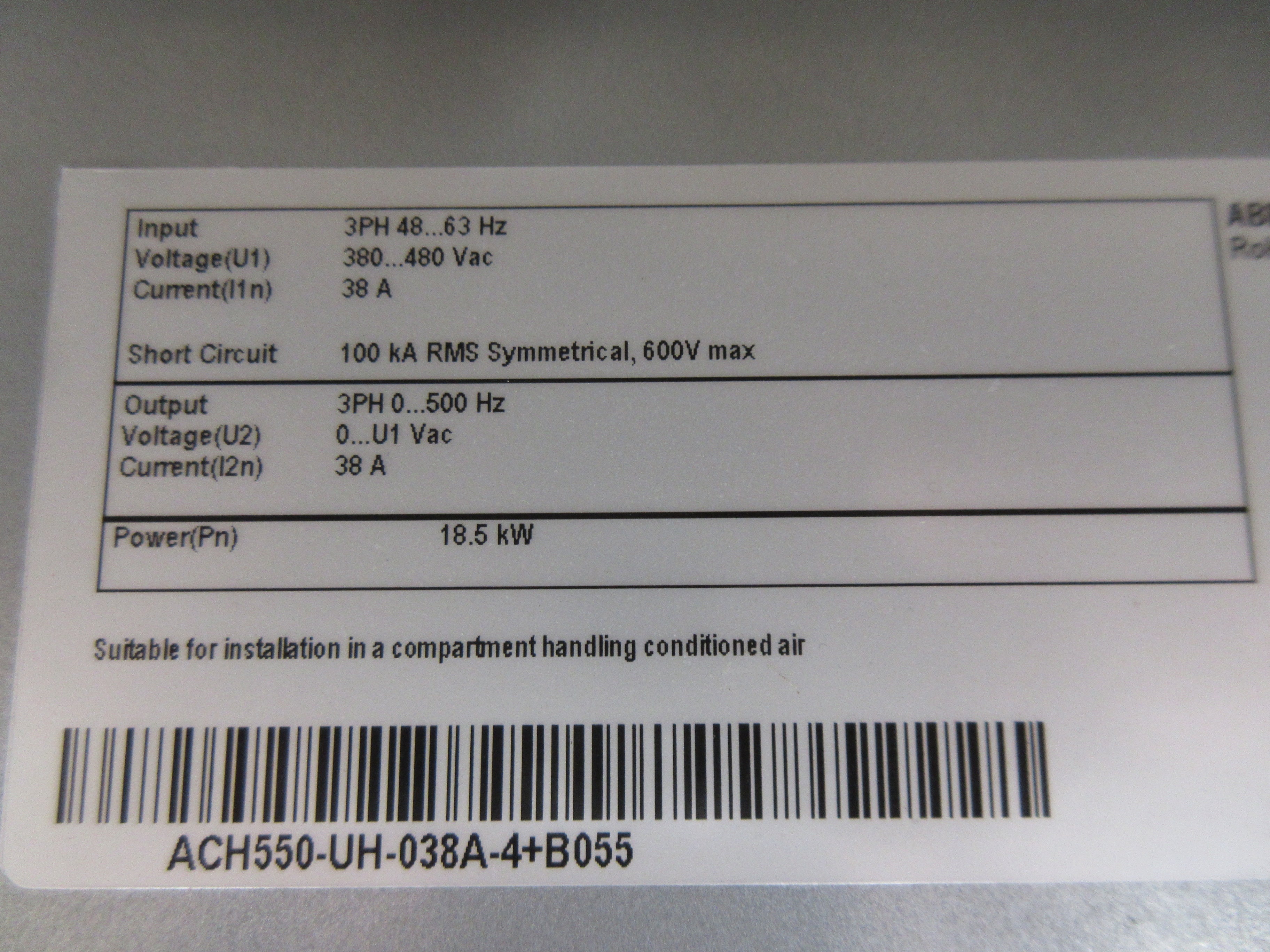 ABB ACH550 AC Drive ACH550-UH-038A-4+B055 25HP 3Ph Type 12 Enclosure w/ Keypad