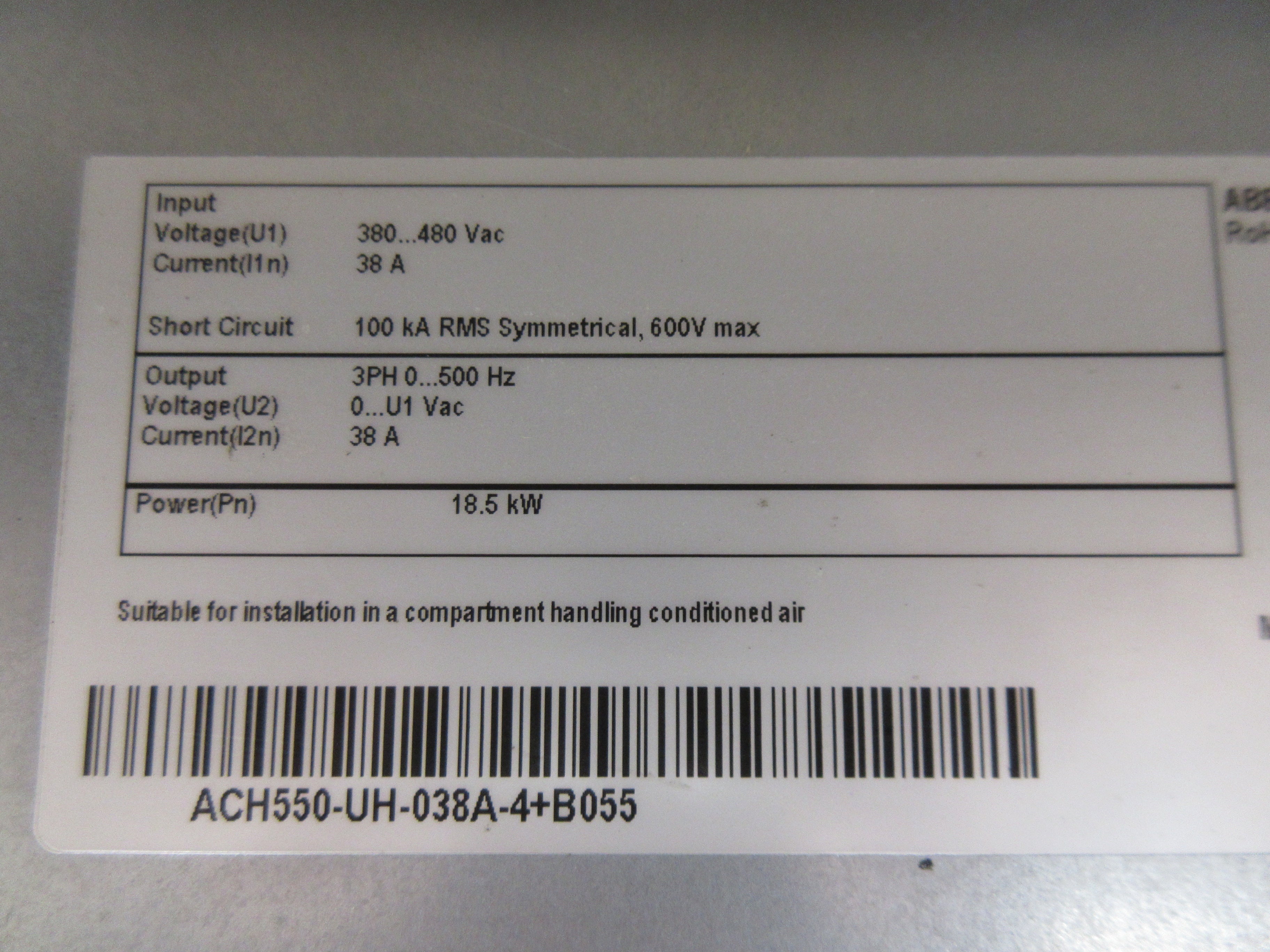 ABB ACH550 AC Drive ACH550-UH-038A-4+B055 25HP 3Ph Type 12 Enclosure *No Keypad*